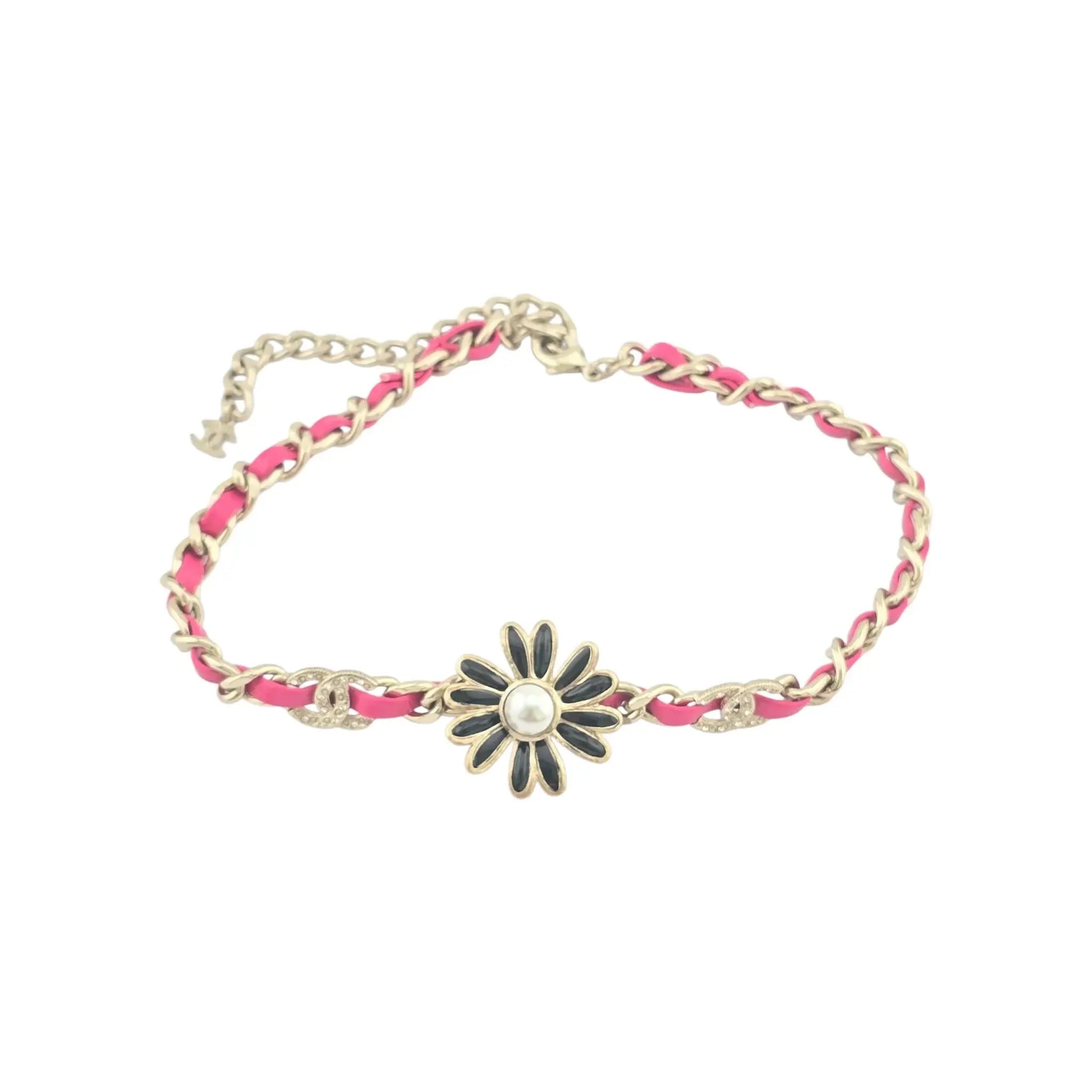 Chanel CC Floral Pink Leather Choker Necklace 2022 CHANEL