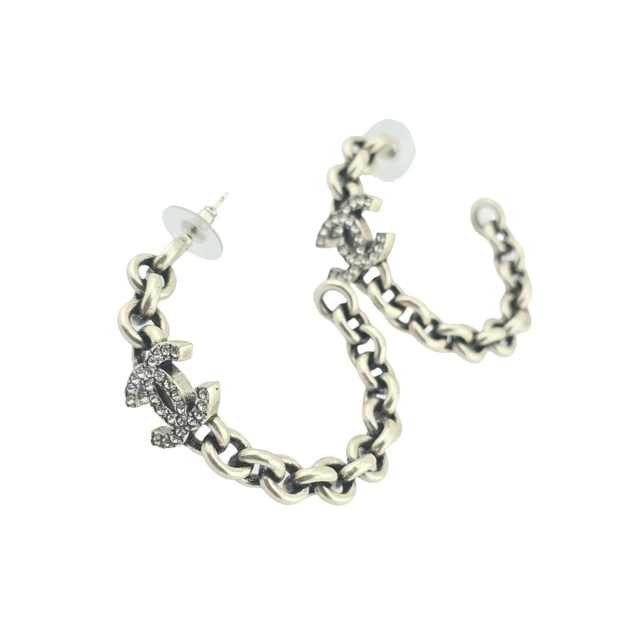 Chanel CC Silver Hoop Earrings 2024 CHANEL
