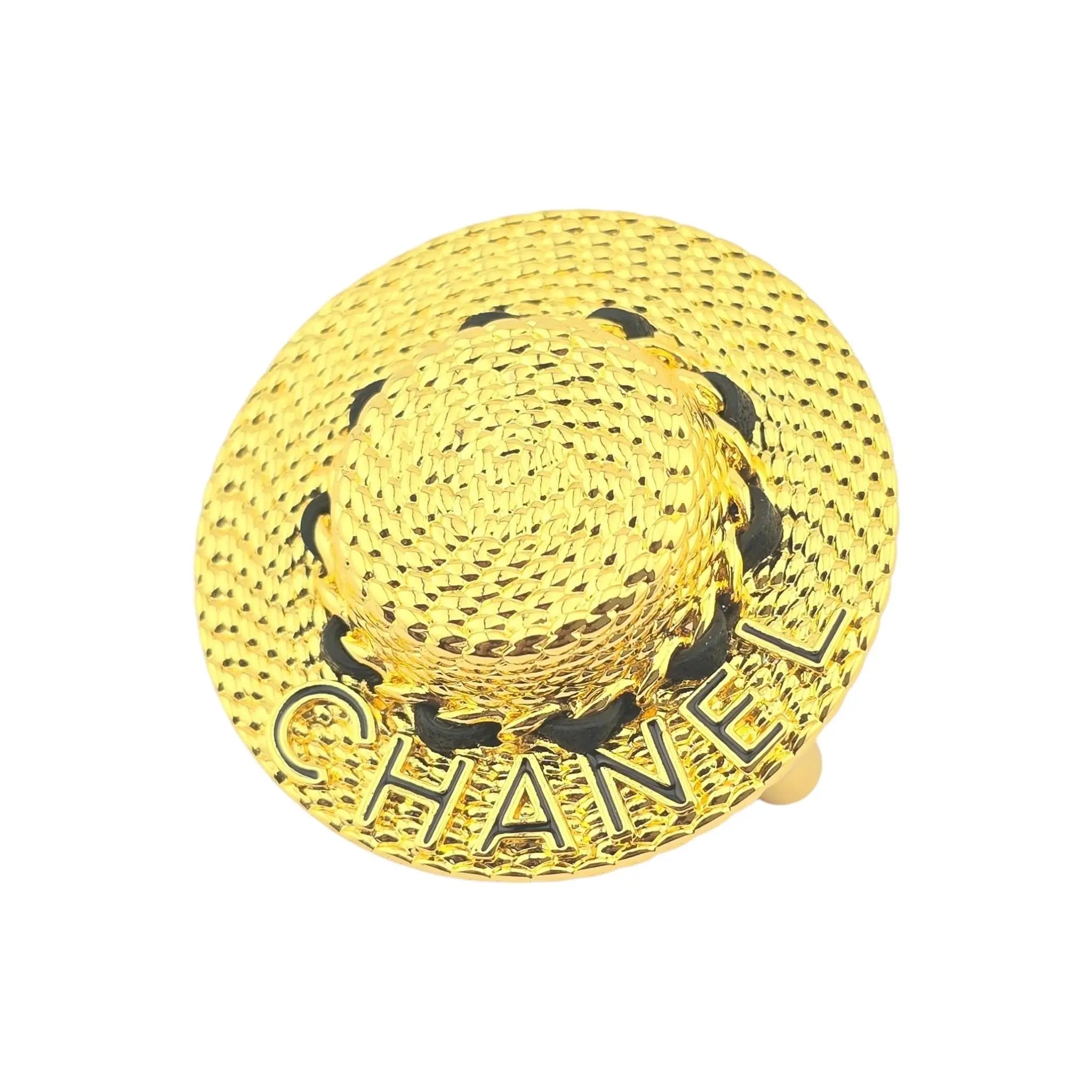 Chanel Straw Hat Gold Logo Brooch 2025 CHANEL