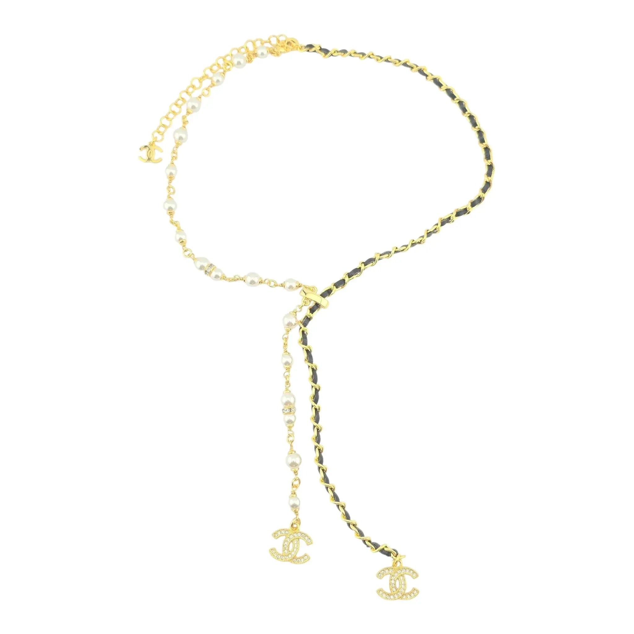 Chanel CC Faux Pearl Leather Gold Necklace 2024 CHANEL