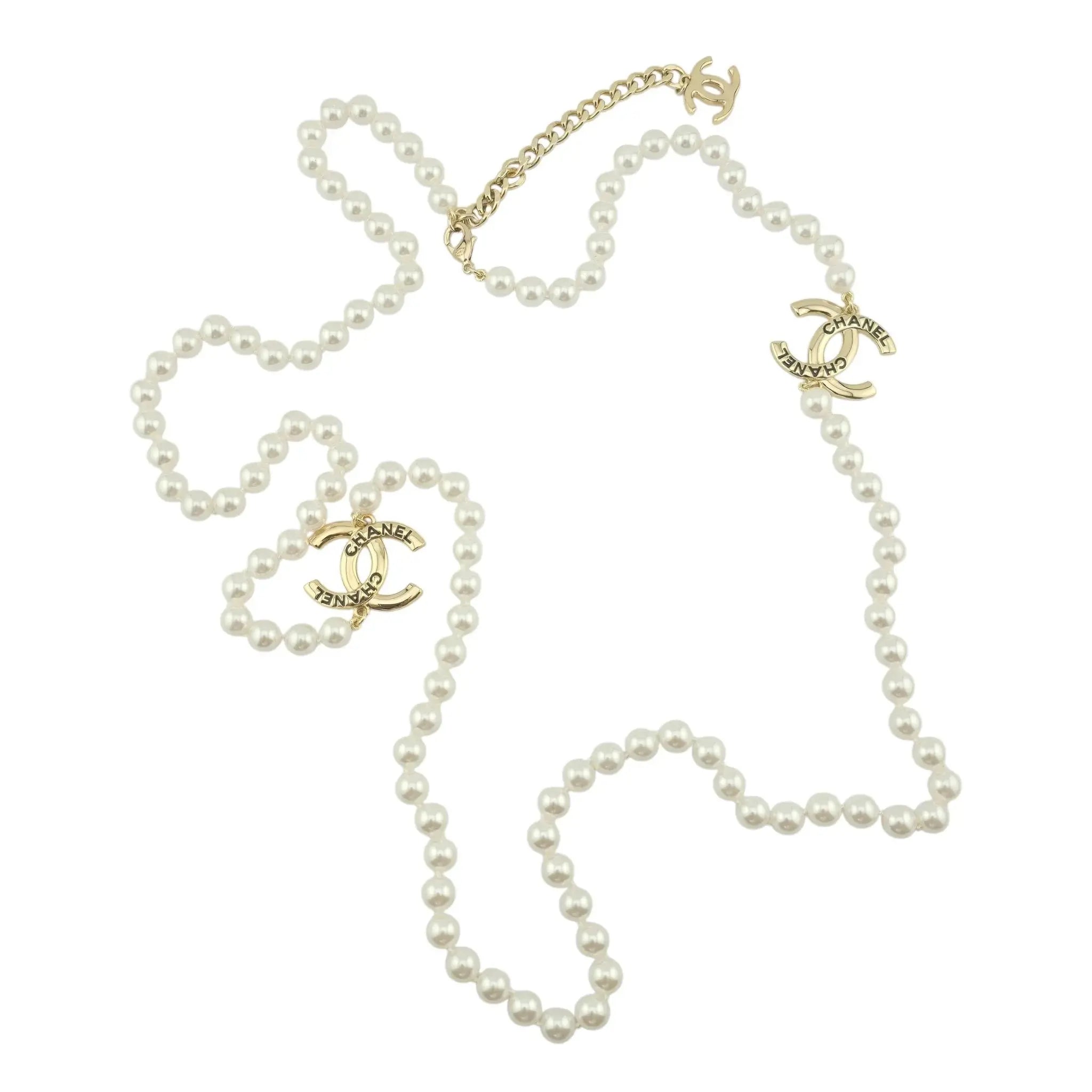 Chanel CC Long Faux Pearl Gold Necklace 2025 CHANEL