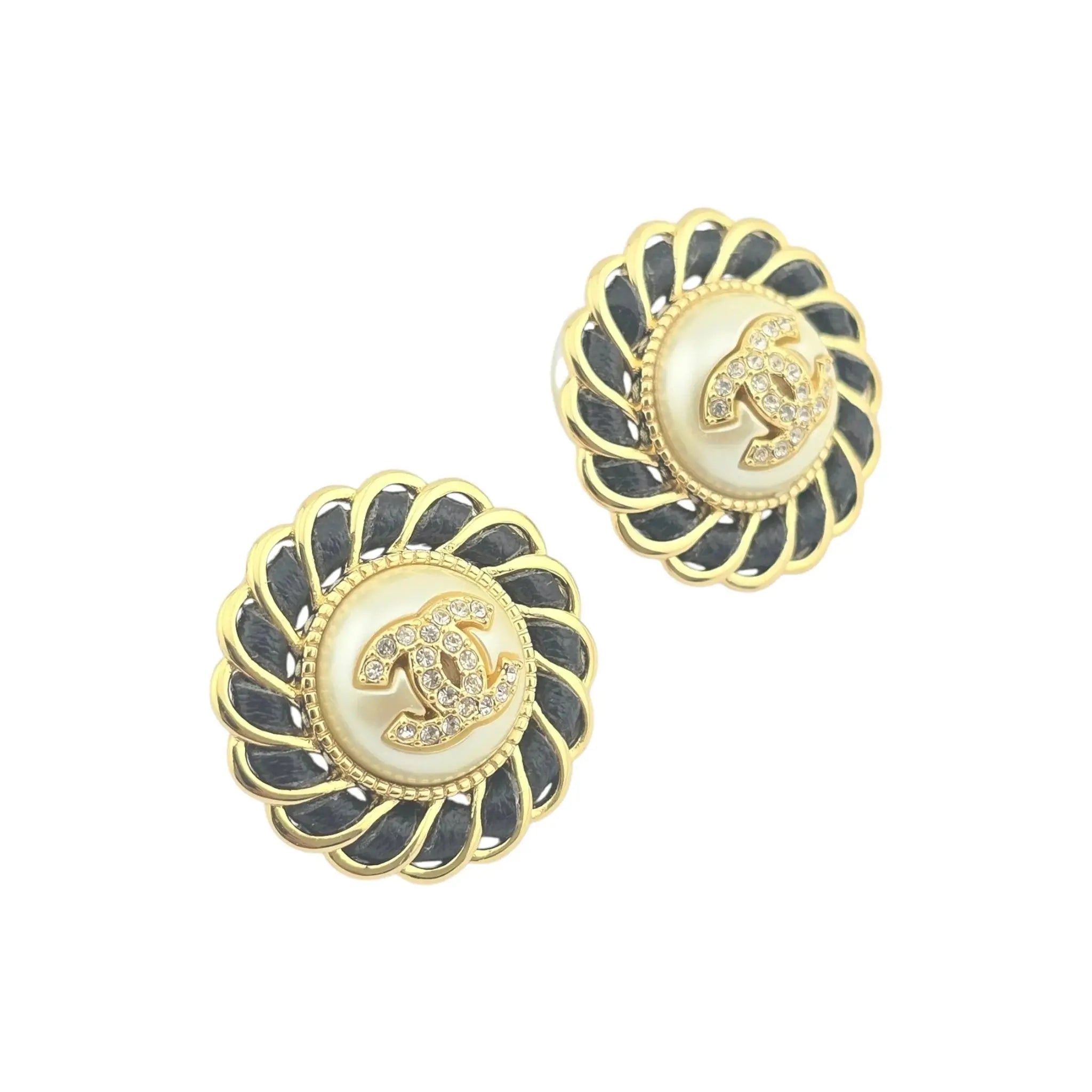 Chanel CC Black Leather Round Stud Earrings 2024 CHANEL