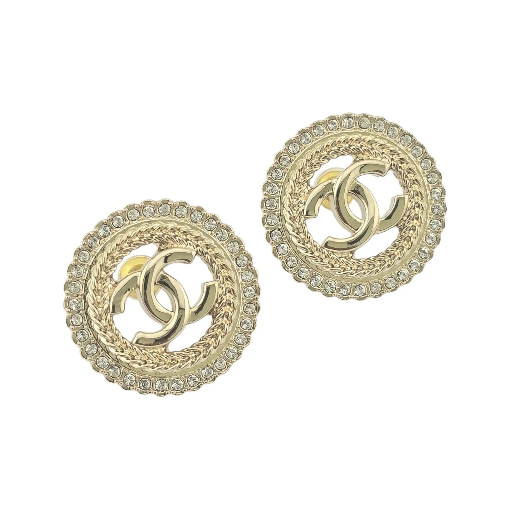 Chanel CC Round Gold Crystal Stud Earrings 2024 CHANEL