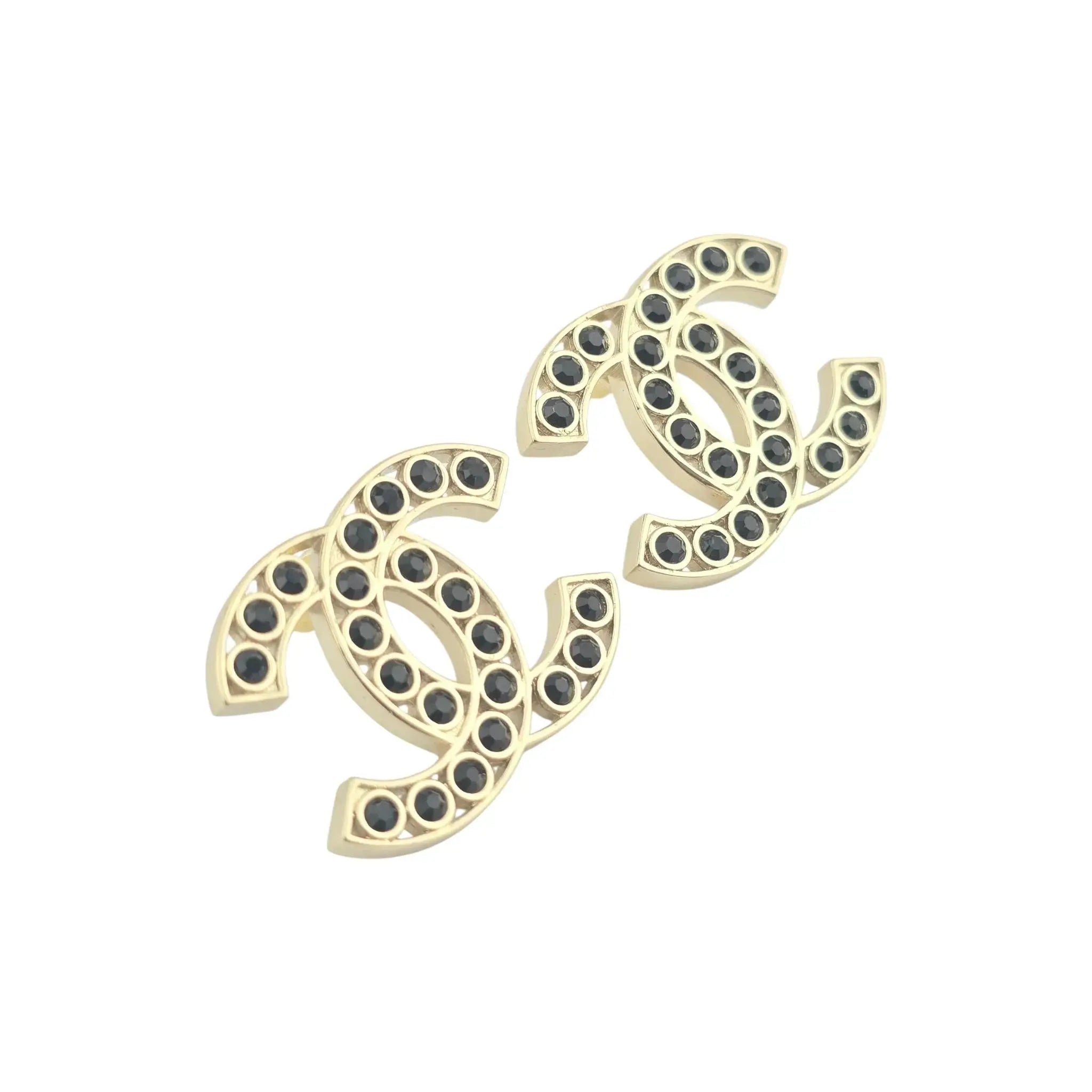 Chanel CC 23S Gold Black Stud Earrings CHANEL