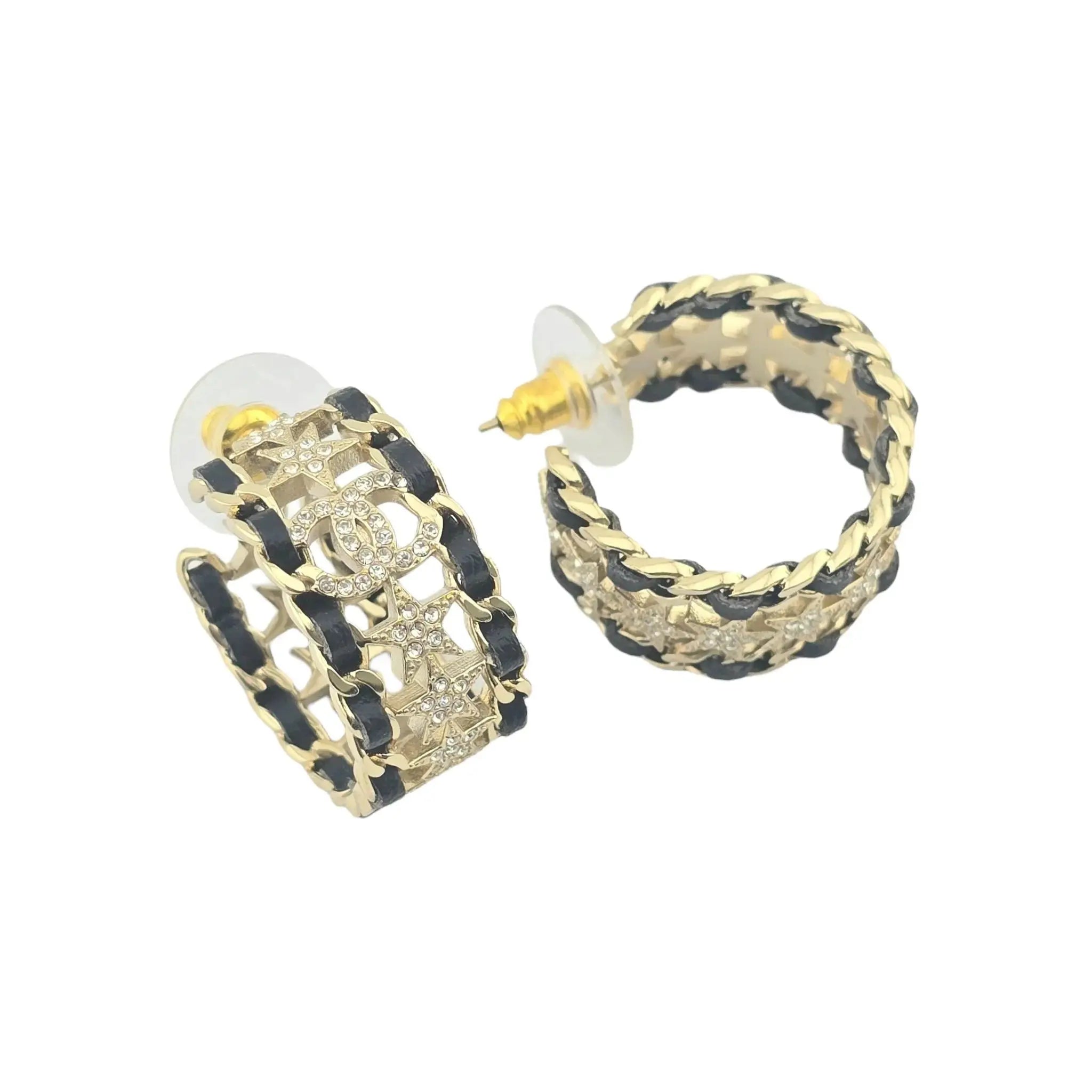 Chanel CC Strass & Leather Hoop Earrings 2023 CHANEL