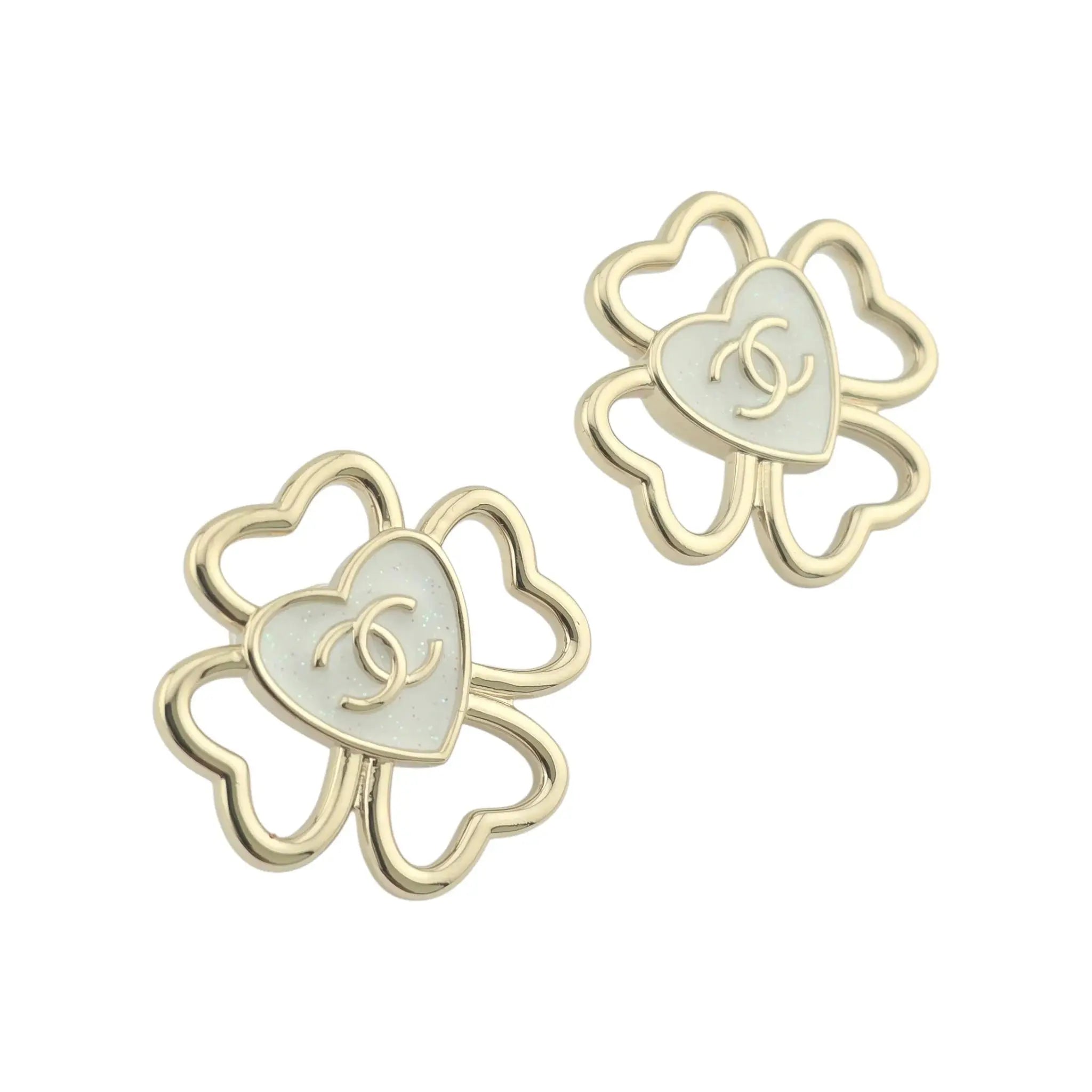 Chanel CC Heart White/Gold Earrings 2025 CHANEL