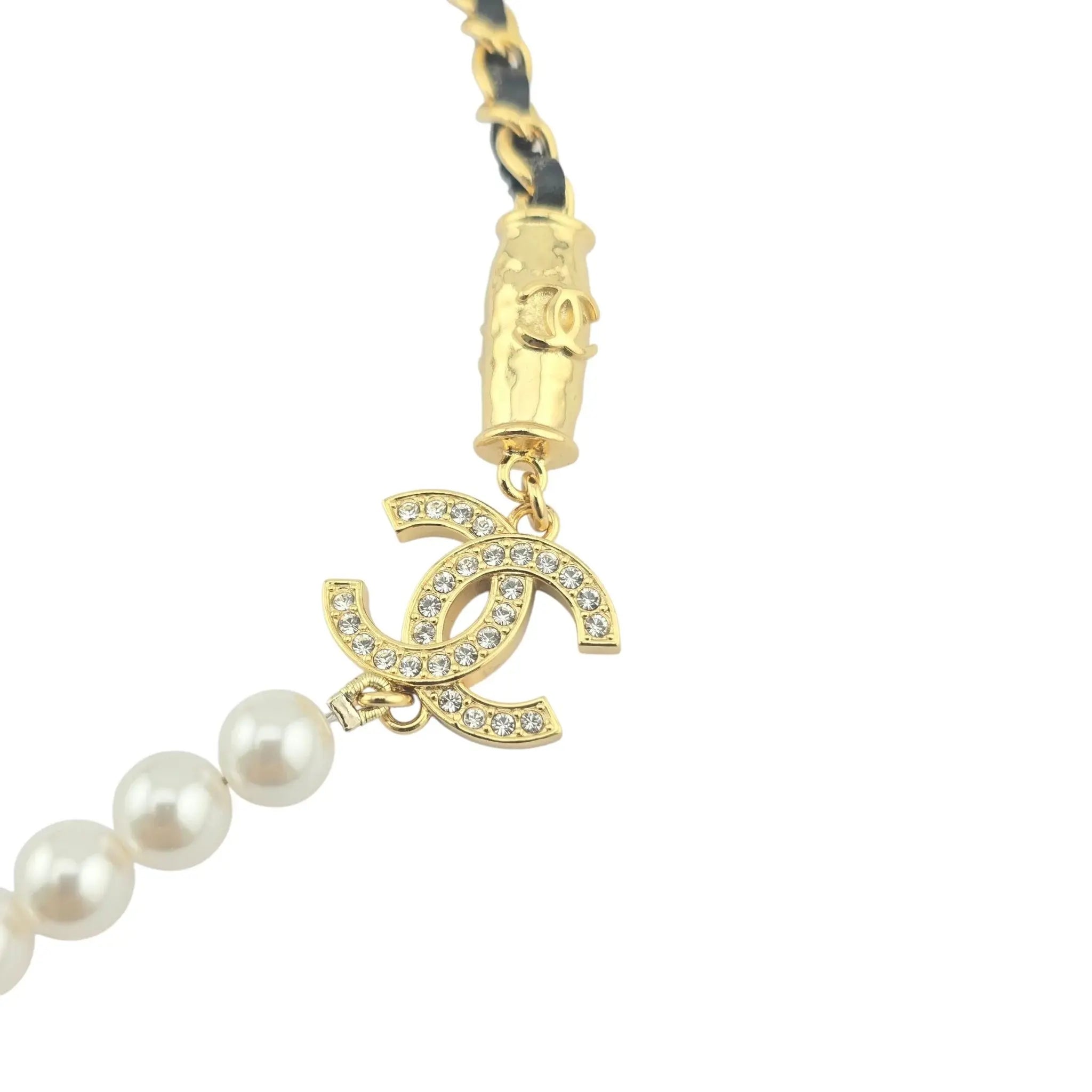 Chanel CC Faux Pearl Leather Gold Choker Necklace 2023 CHANEL