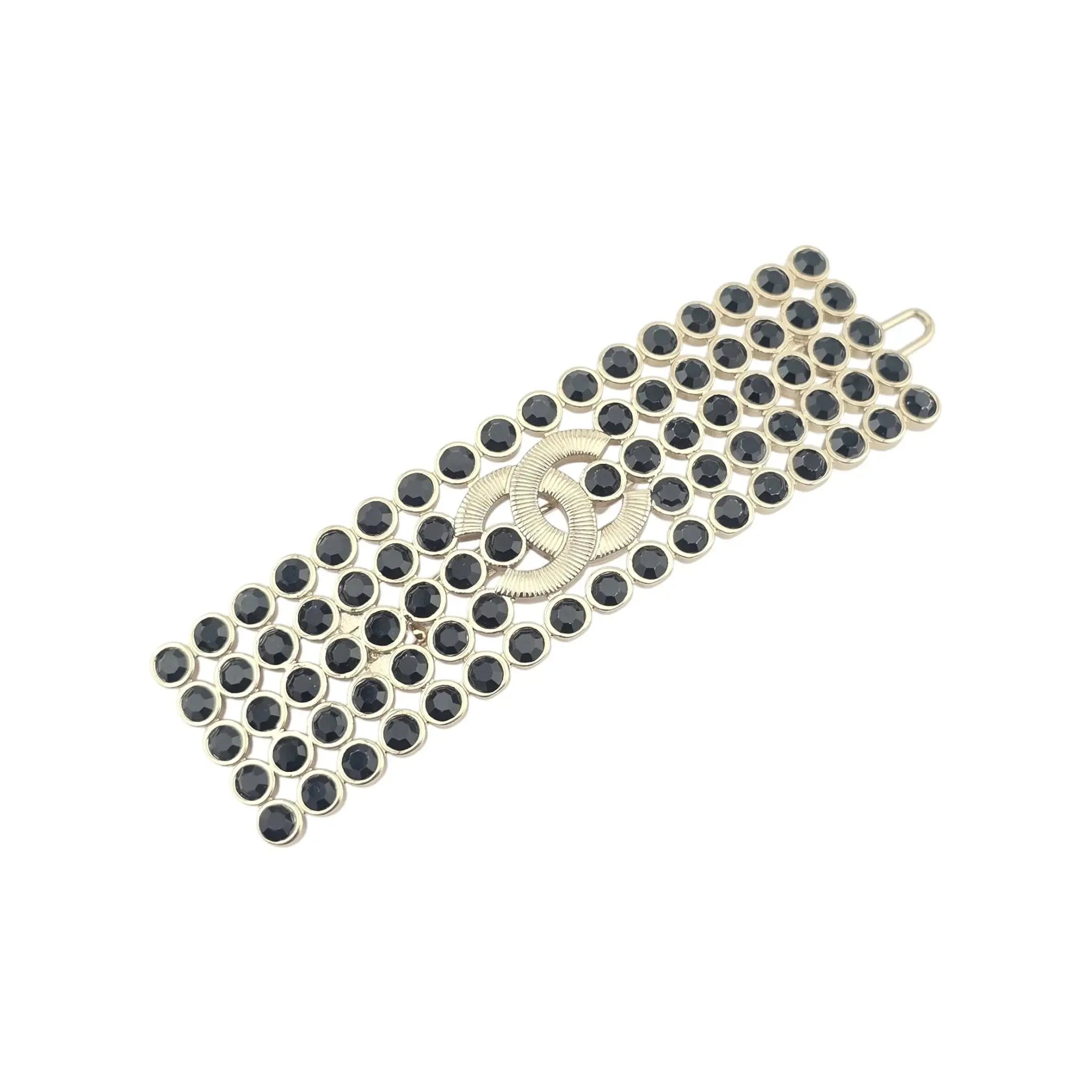 Chanel CC Black Strass Crystal Hair Barrette Clip B23 CHANEL
