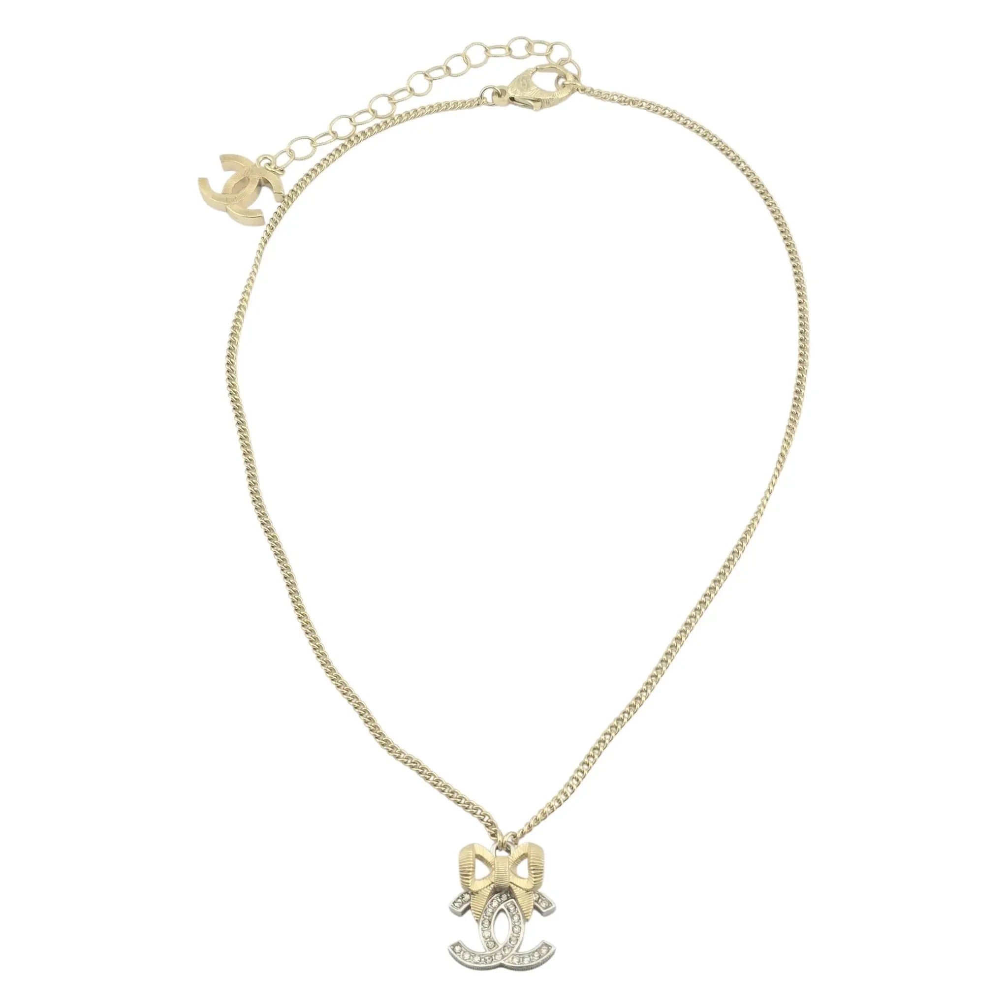 Chanel CC Bow Pendant Gold Silver Necklace 2024 CHANEL