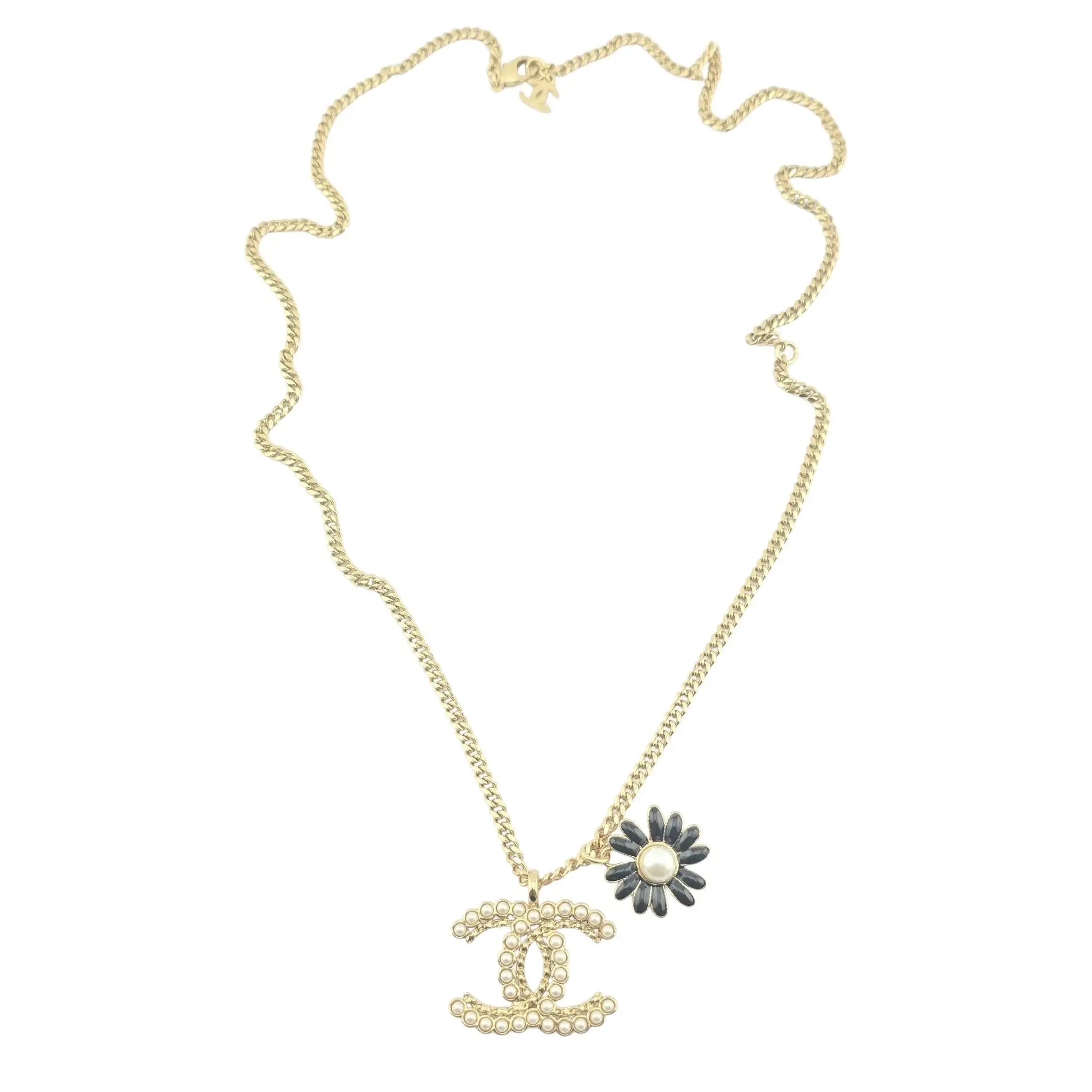 Chanel Floral Faux Pearl CC Pendant Necklace A22 CHANEL