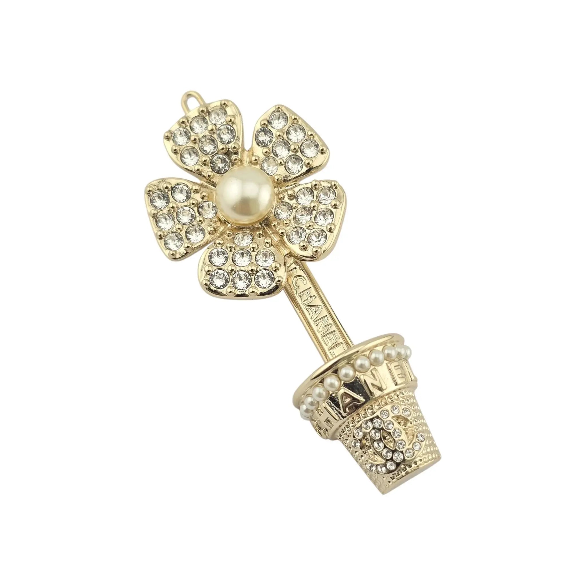 Chanel CC Faux Pearl & Strass Flower Pot Hair Clip Barrette B23 CHANEL