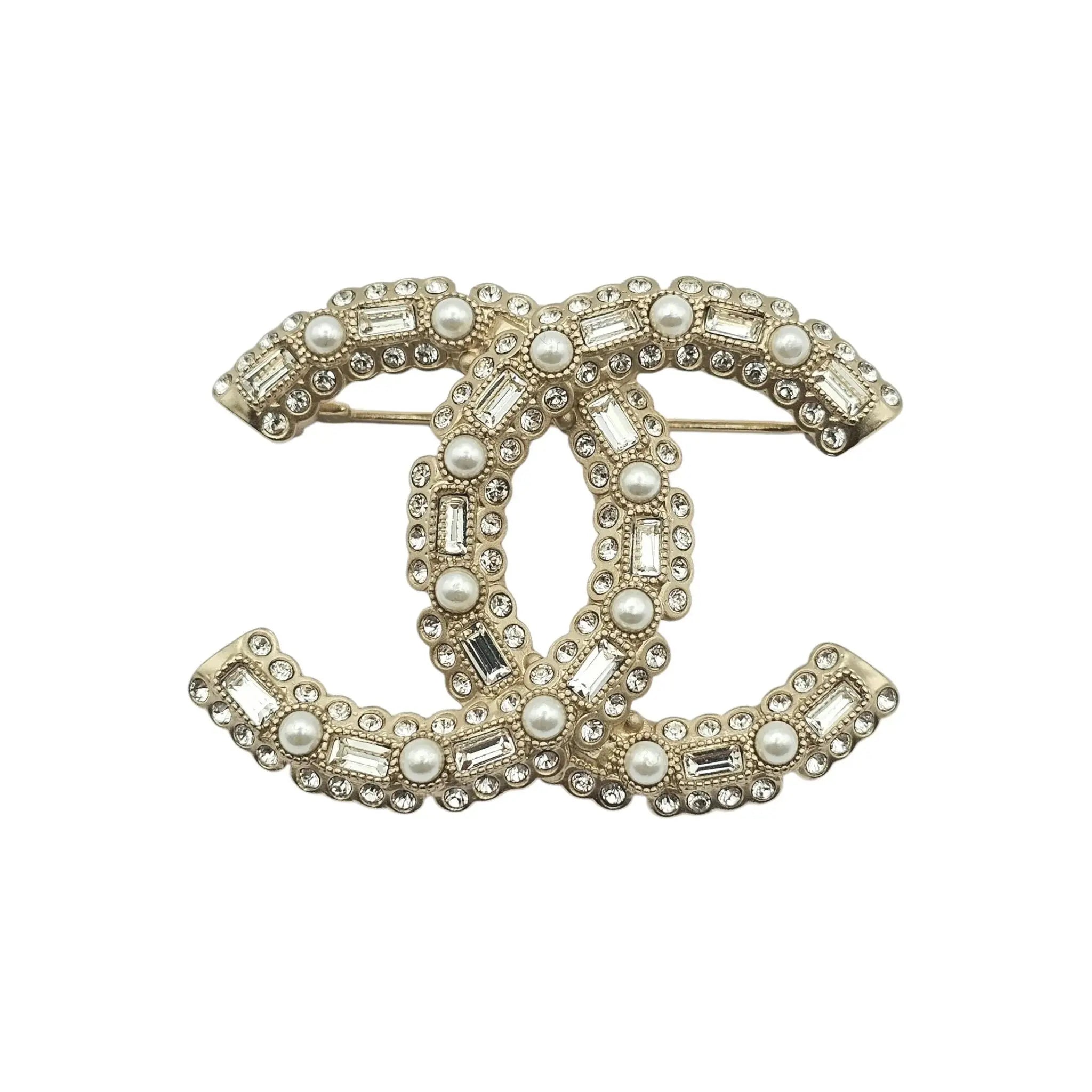 Chanel CC Crystal Pearl Brooch 22K CHANEL