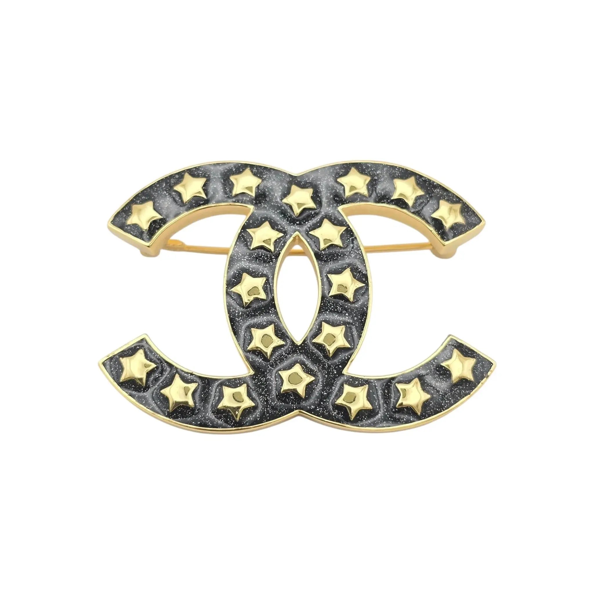 Chanel Metal Resin CC Star Logo Brooch Gold Black 2024 CHANEL