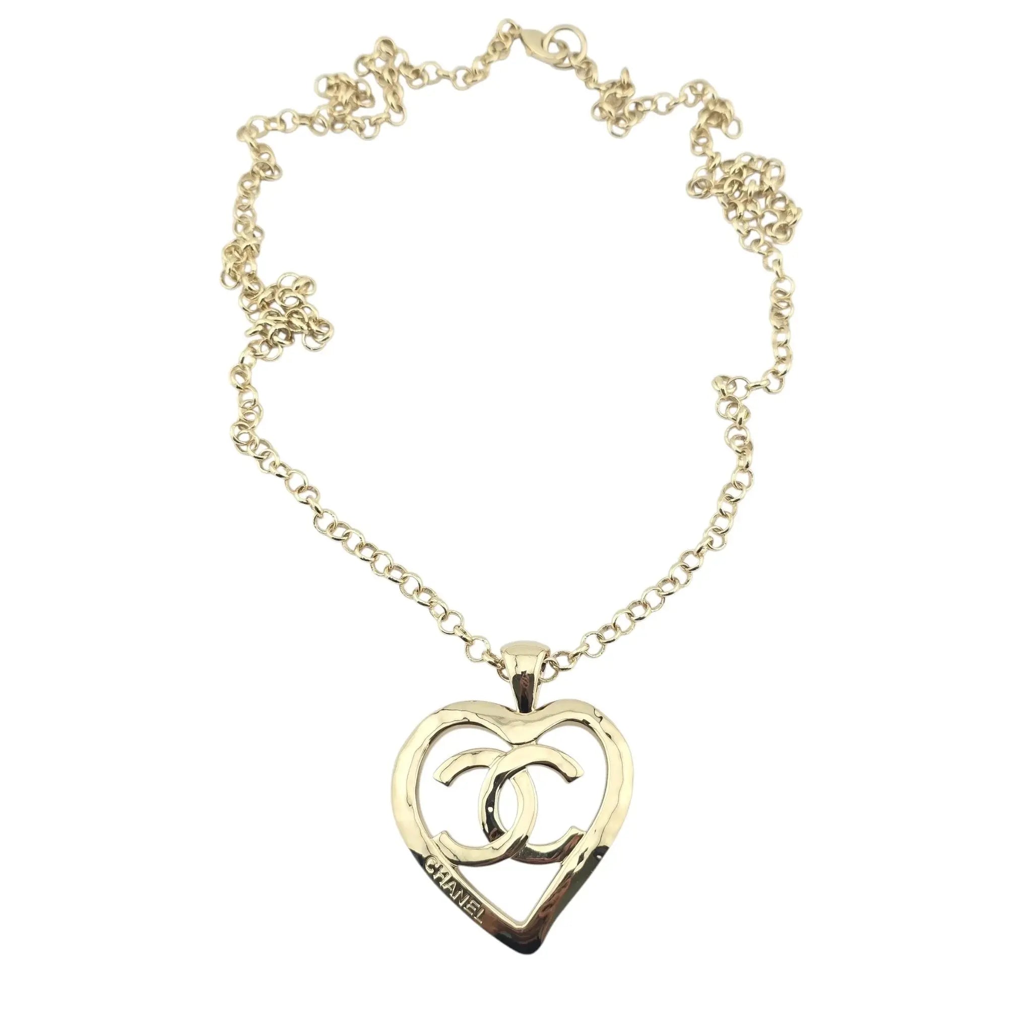Chanel CC Heart Chain Pendant Necklace Gold CHANEL
