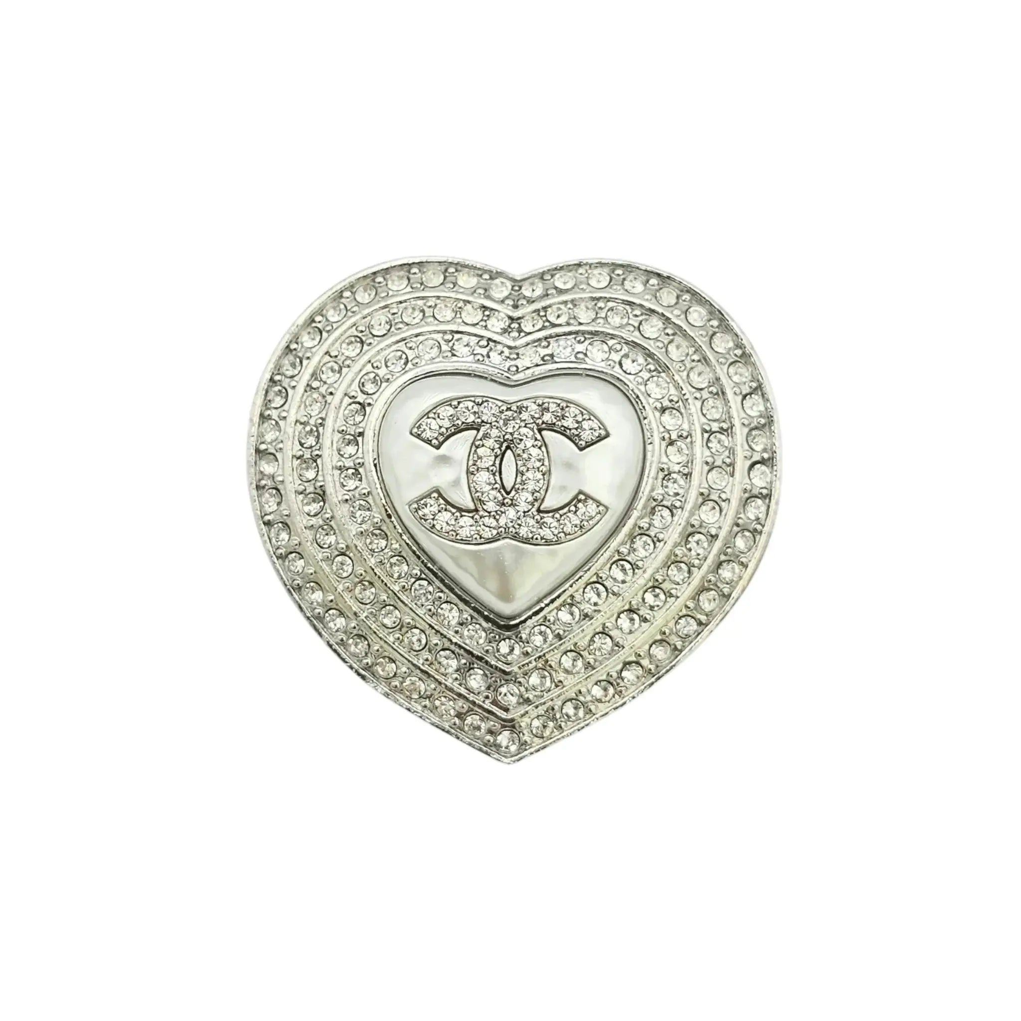 Chanel CC Silver Crystal Heart Brooch 2023 CHANEL