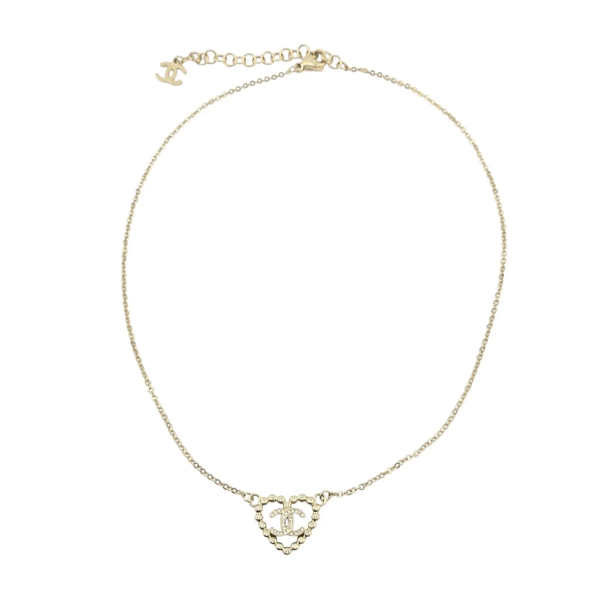 Chanel CC Crystal Heart Gold Necklace 2025 CHANEL