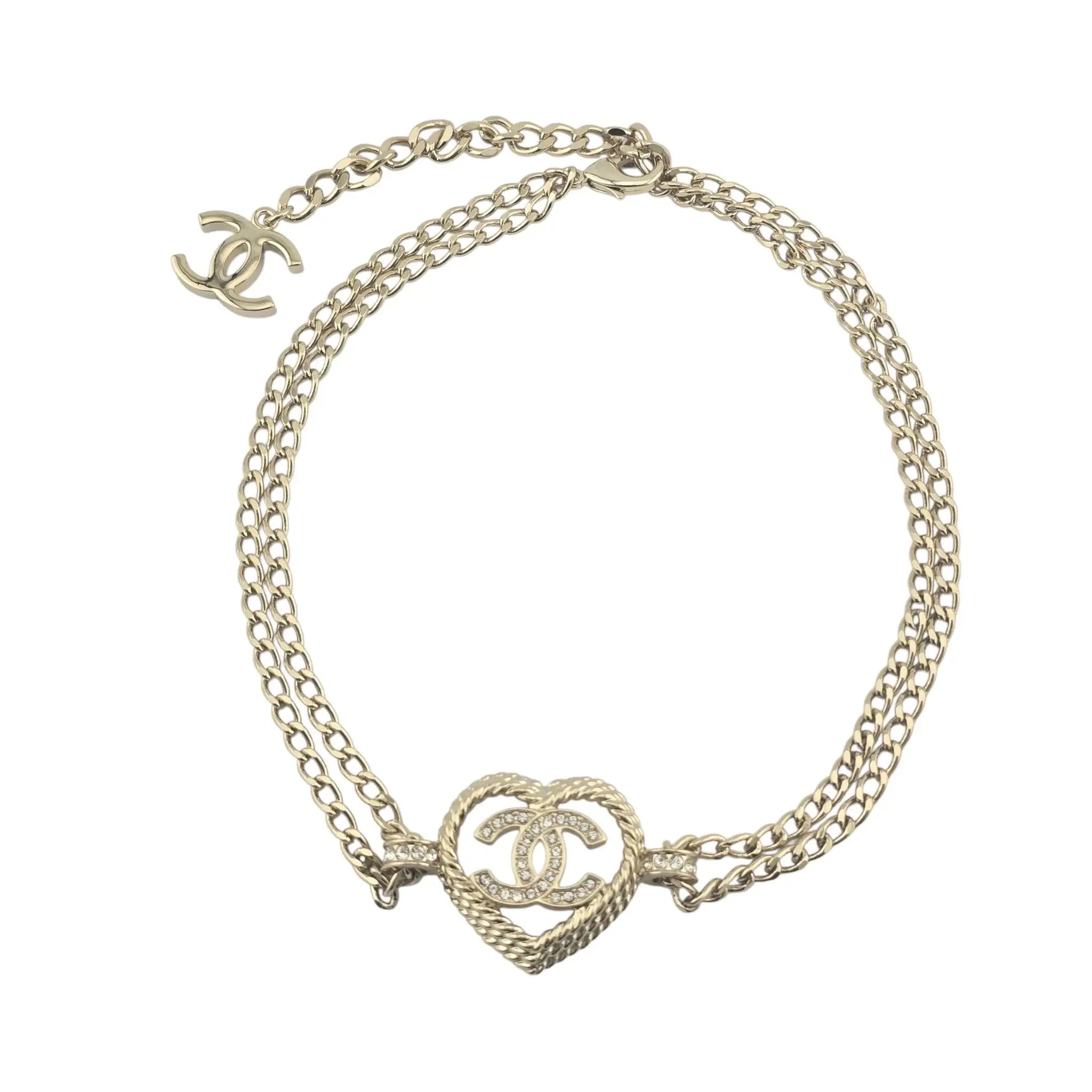 Chanel CC Heart Pendant Choker Necklace B24 CHANEL