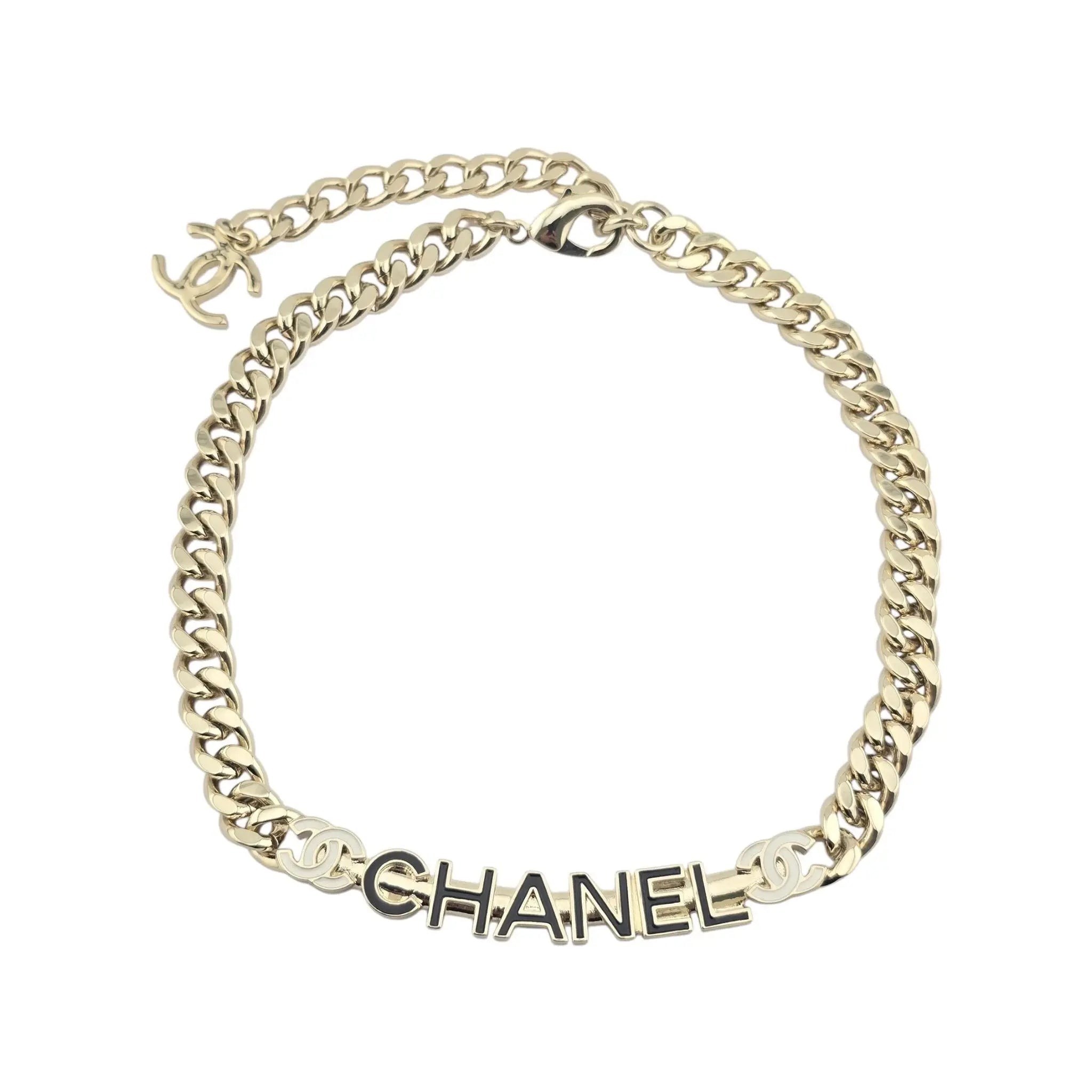 Chanel CC Logo Gold Metal Enamel Choker Necklace 2022 CHANEL