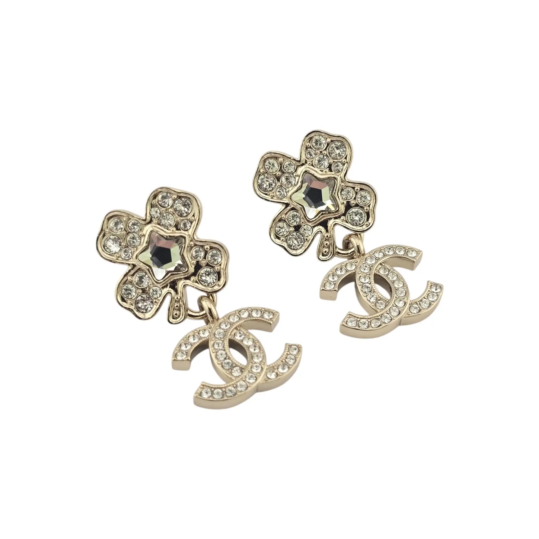 Chanel CC Gold Crystal Star Floral Drop Earrings 2025 CHANEL