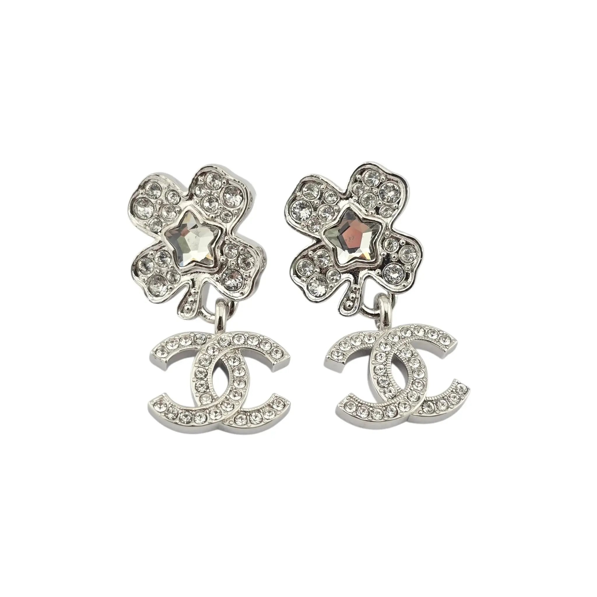 Chanel CC Silver Crystal Star Floral Drop Earrings 2025 CHANEL