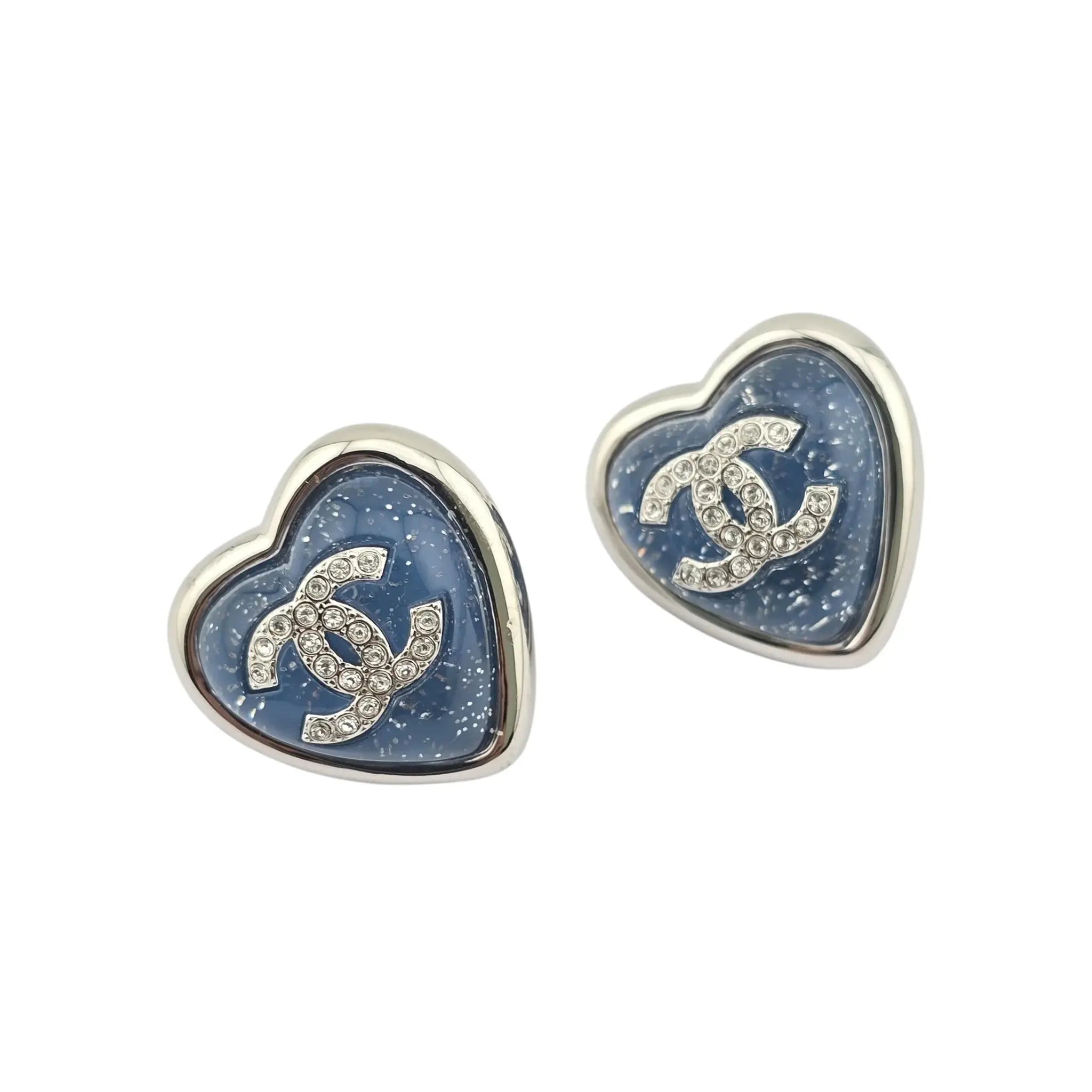 Chanel CC Silver Blue Heart Earrings 2025 CHANEL