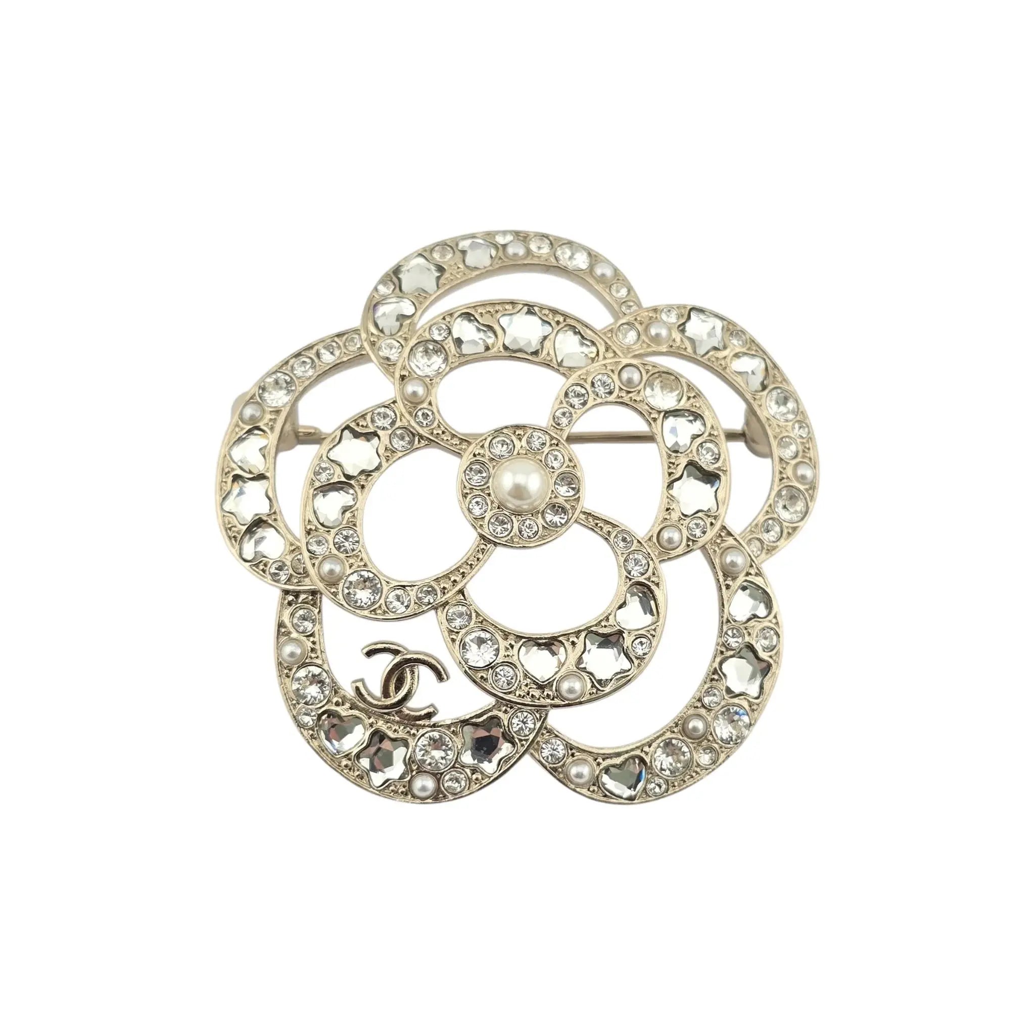 Chanel CC Gold Crystal Camellia Flower Brooch 2025 CHANEL