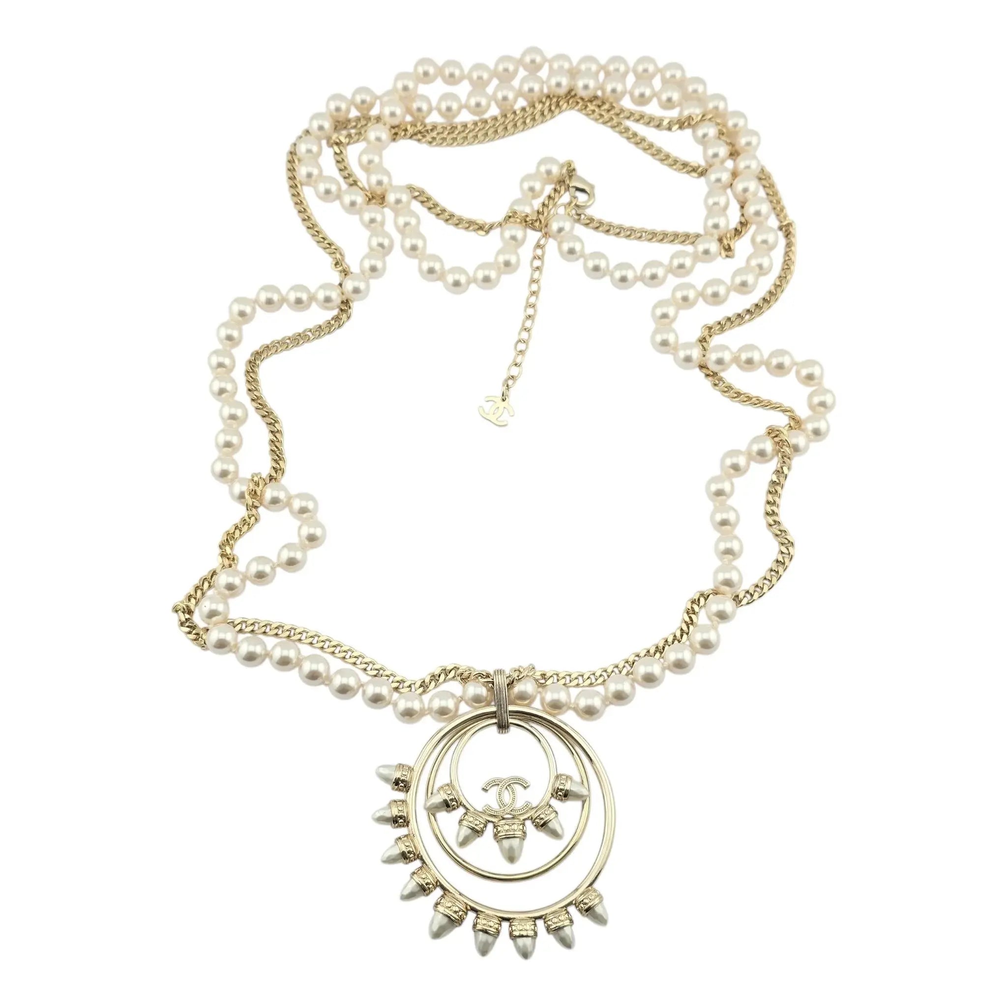 Chanel CC Large Pendant Long Faux Pearl Layered Necklace 2021 CHANEL