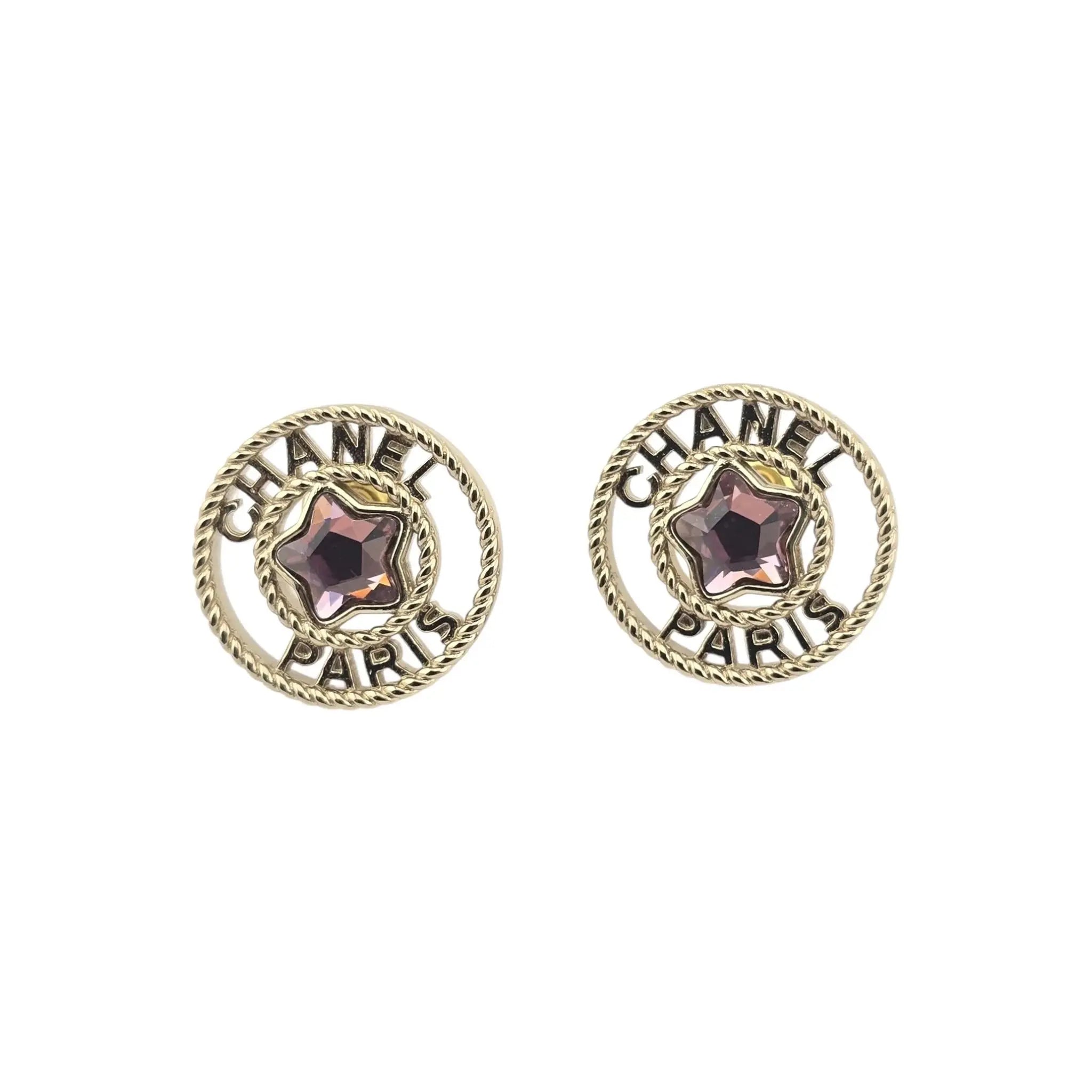 Chanel Round Gold Star Crystal Stud Earrings 2025 CHANEL