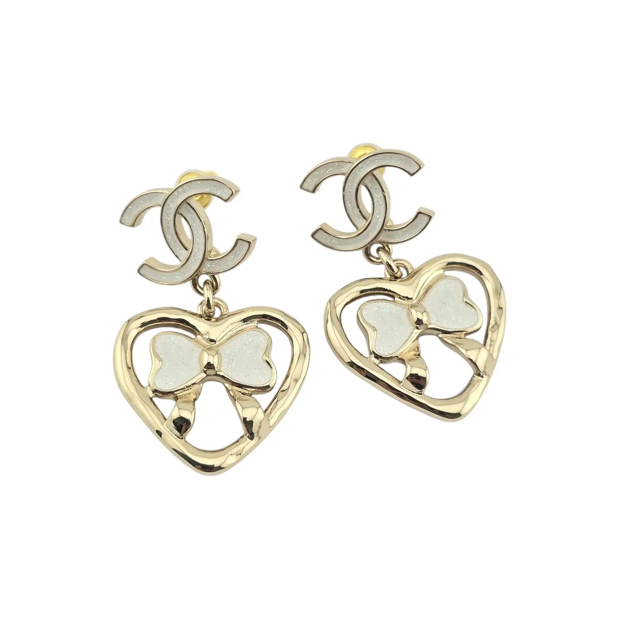 Chanel CC Heart Bow Drop Earrings 2025 CHANEL