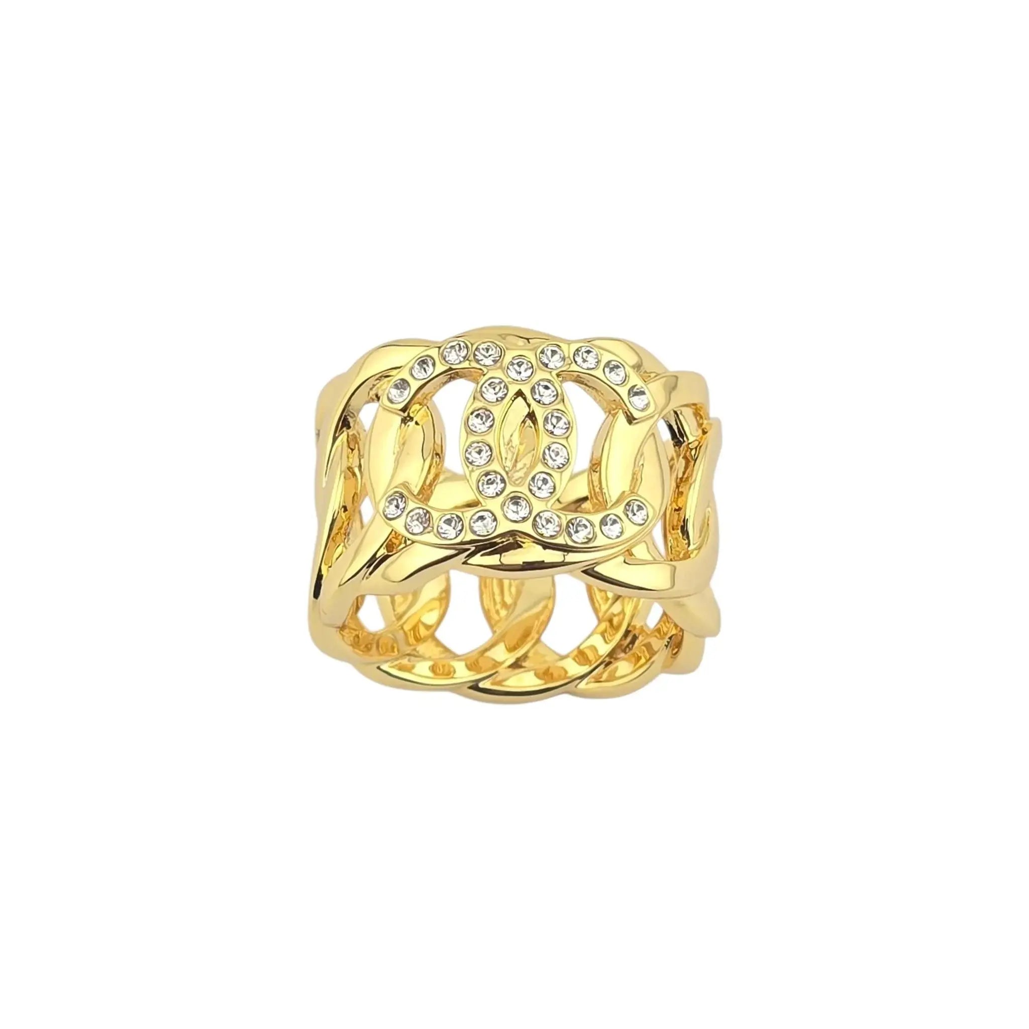 Chanel CC Gold Crystal Band Ring 2024 CHANEL