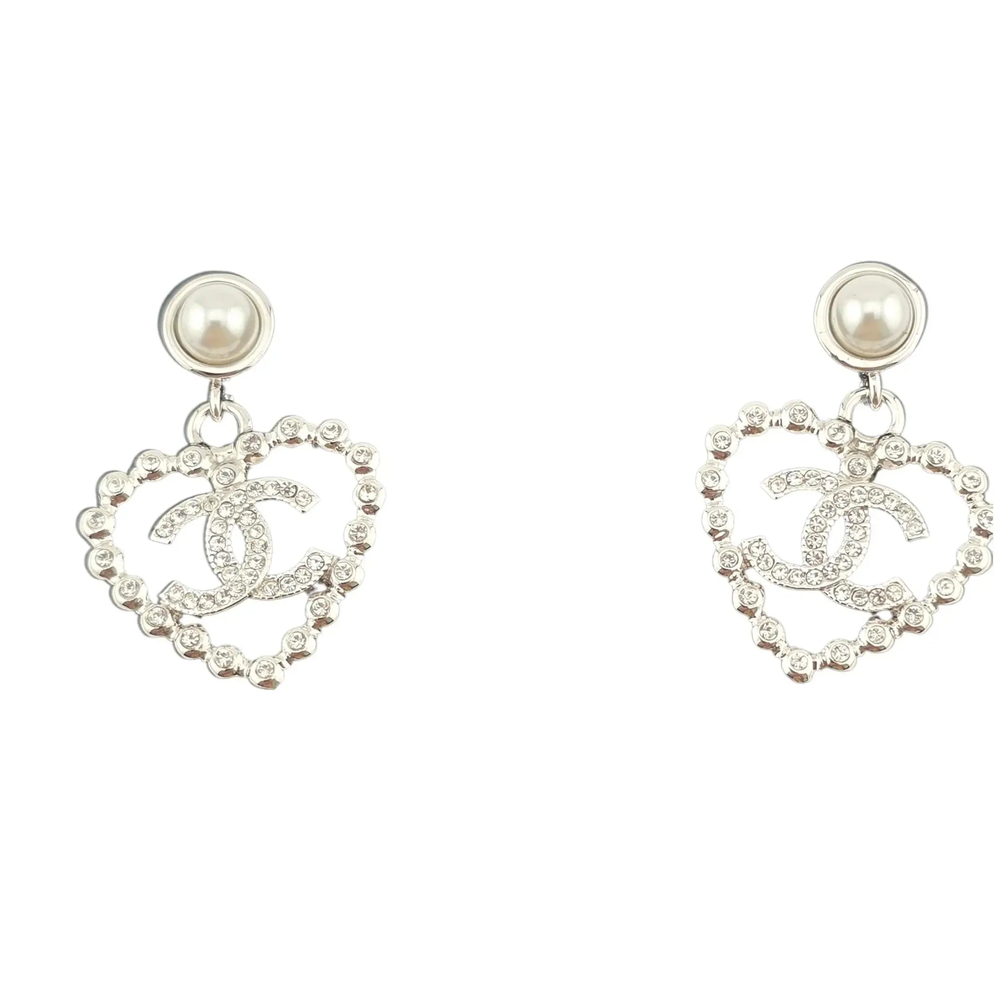 Chanel CC Silver Heart Drop Earrings 2025 CHANEL