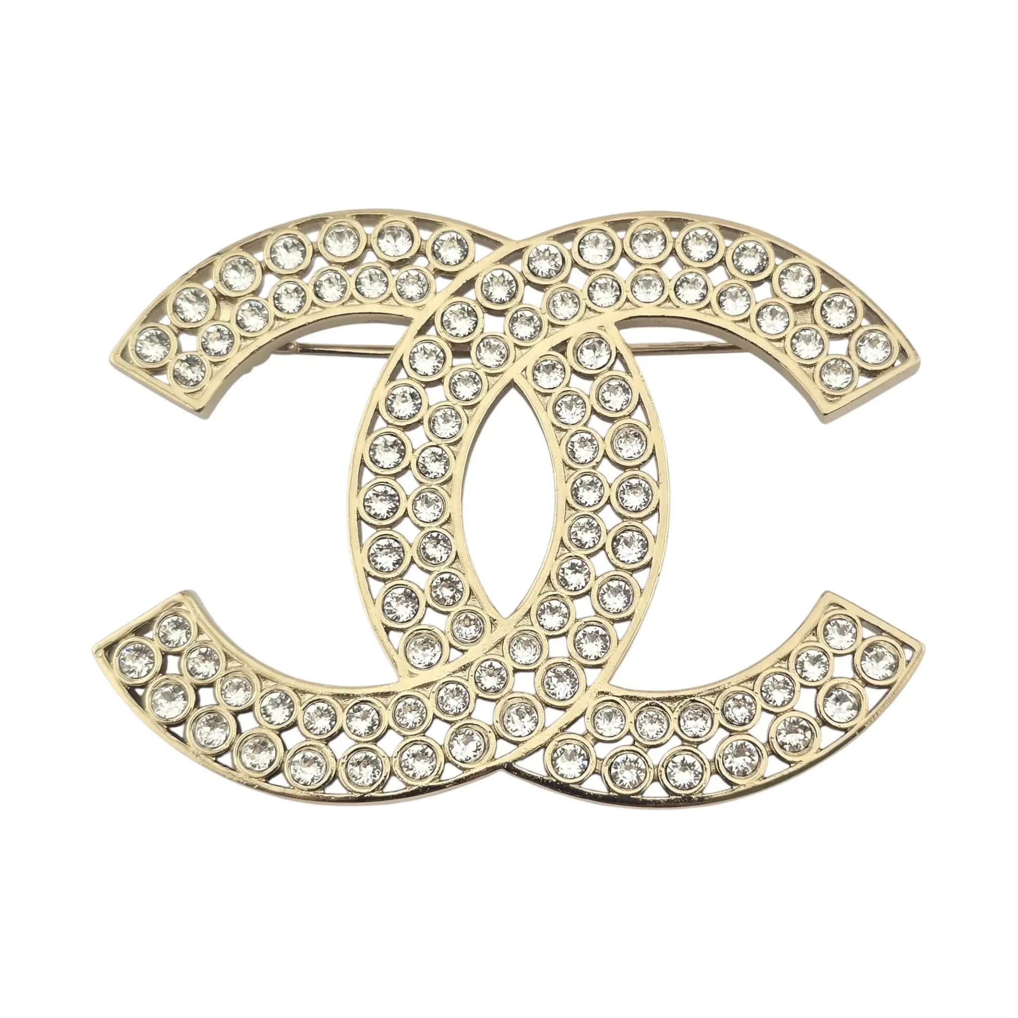 Chanel CC Metal Crystal Brooch Gold 2023 CHANEL