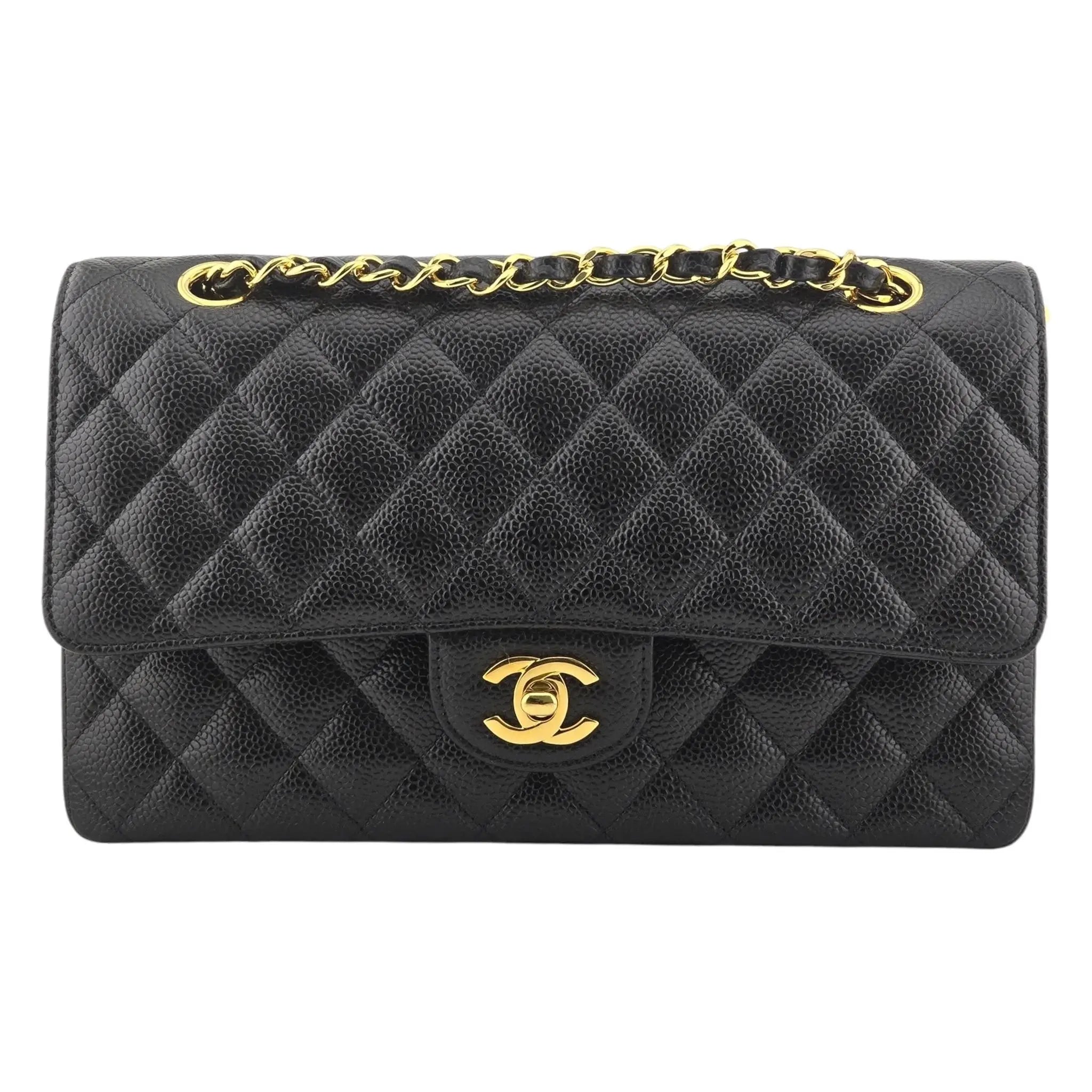 Chanel Medium Classic Flap Caviar Black Gold Hardware CHANEL