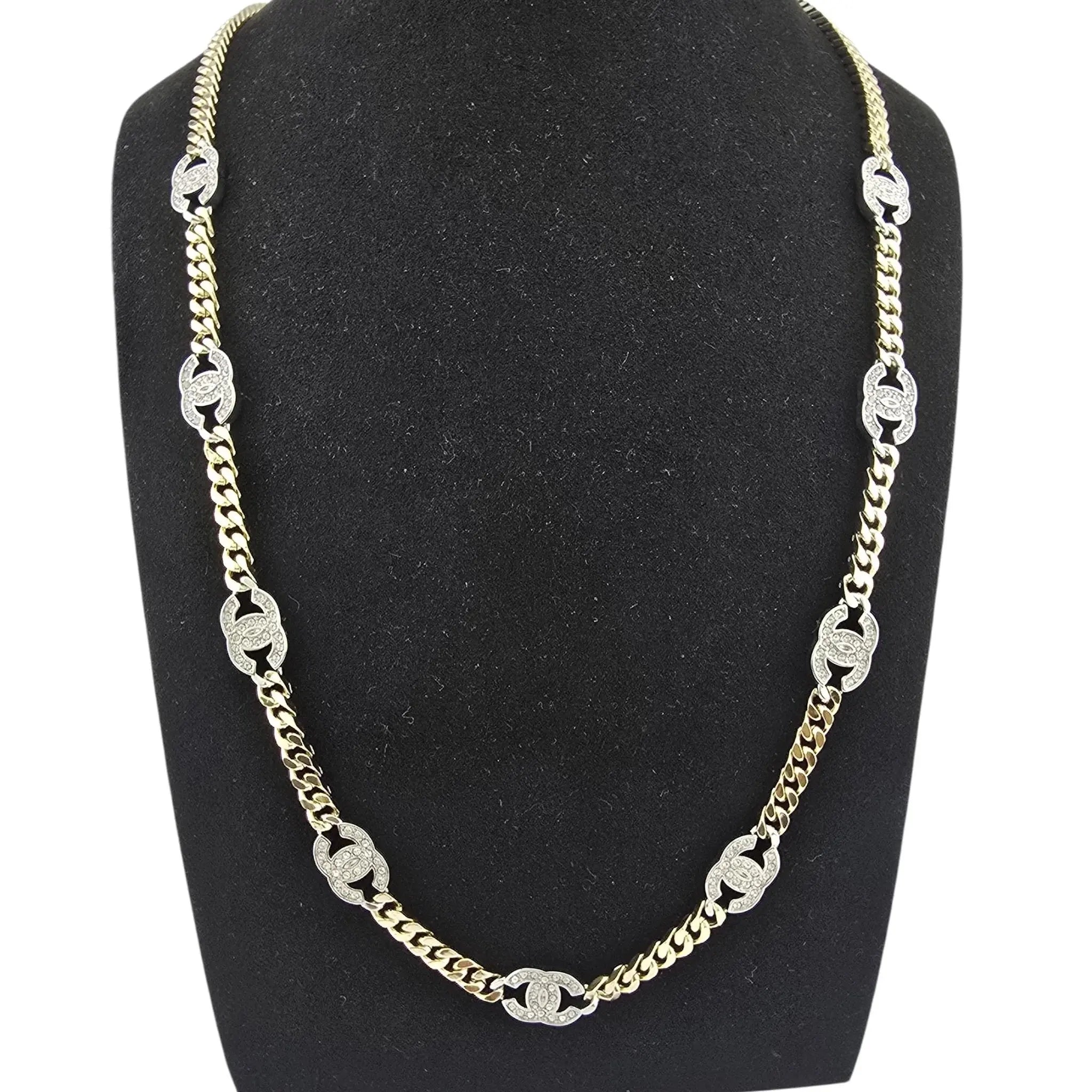 Chanel CC Gold Crystal Chain Silver Long Necklace 2021 CHANEL