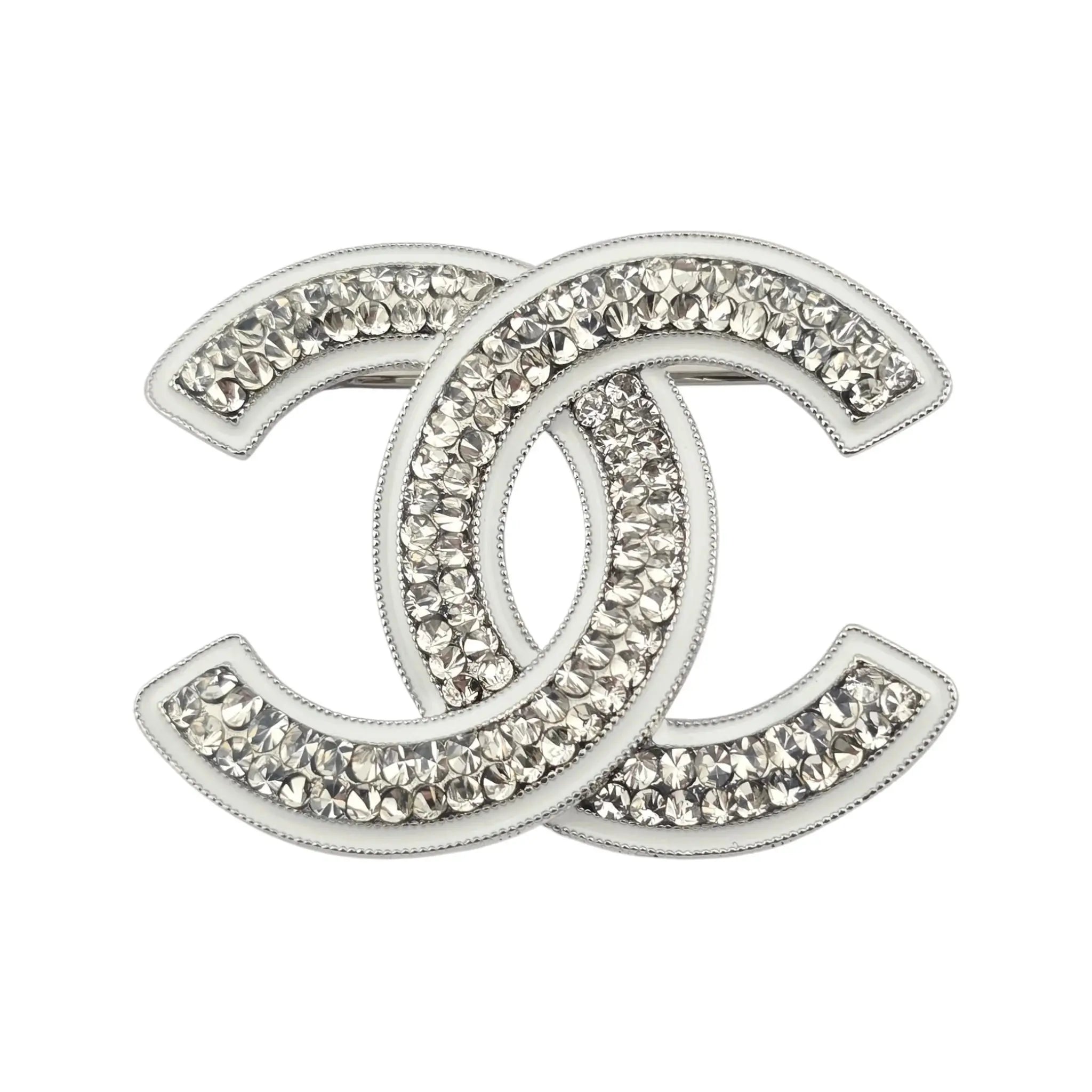 Chanel CC Silver Crystals Enamel Brooch 2025 CHANEL