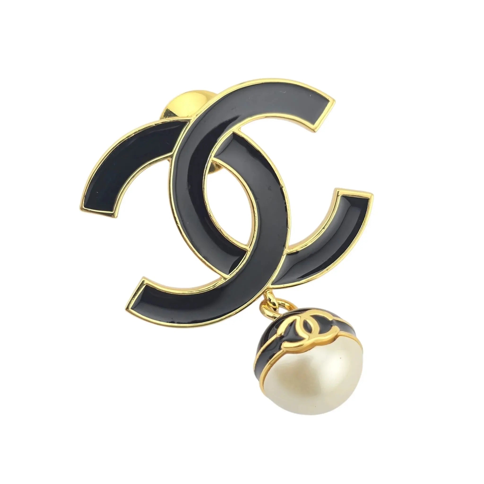Chanel CC Gold Black White Pin Brooch CHANEL