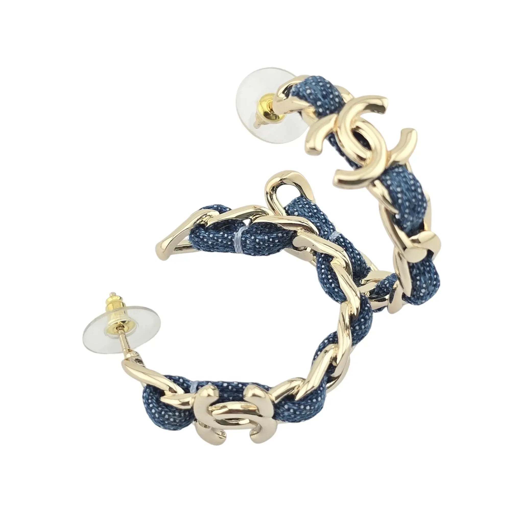 Chanel CC Denim Blue Hoop Earrings 2025 CHANEL