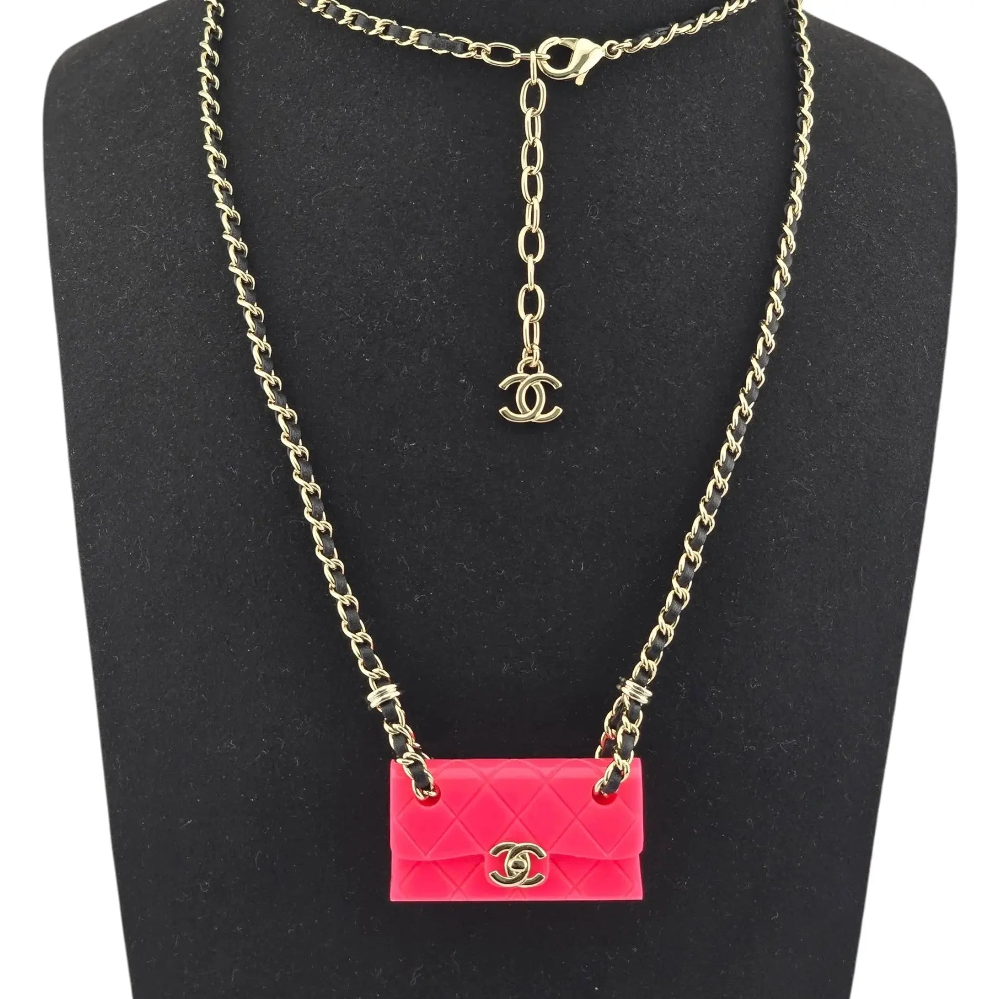 Chanel CC Matelasse Pink Resin Bag Necklace 2023 CHANEL