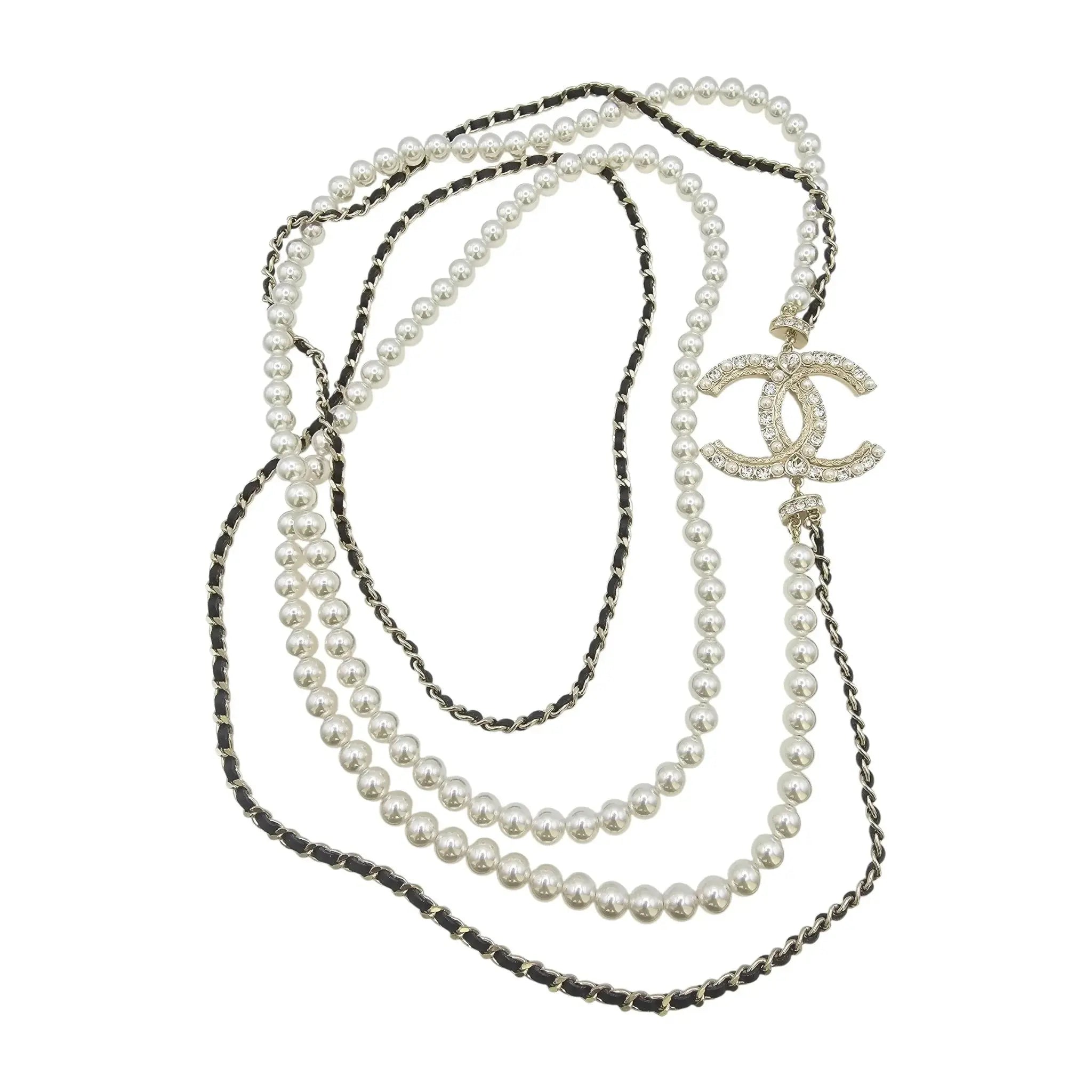 Chanel CC Long Faux Pearl Leather Necklace 2023 CHANEL