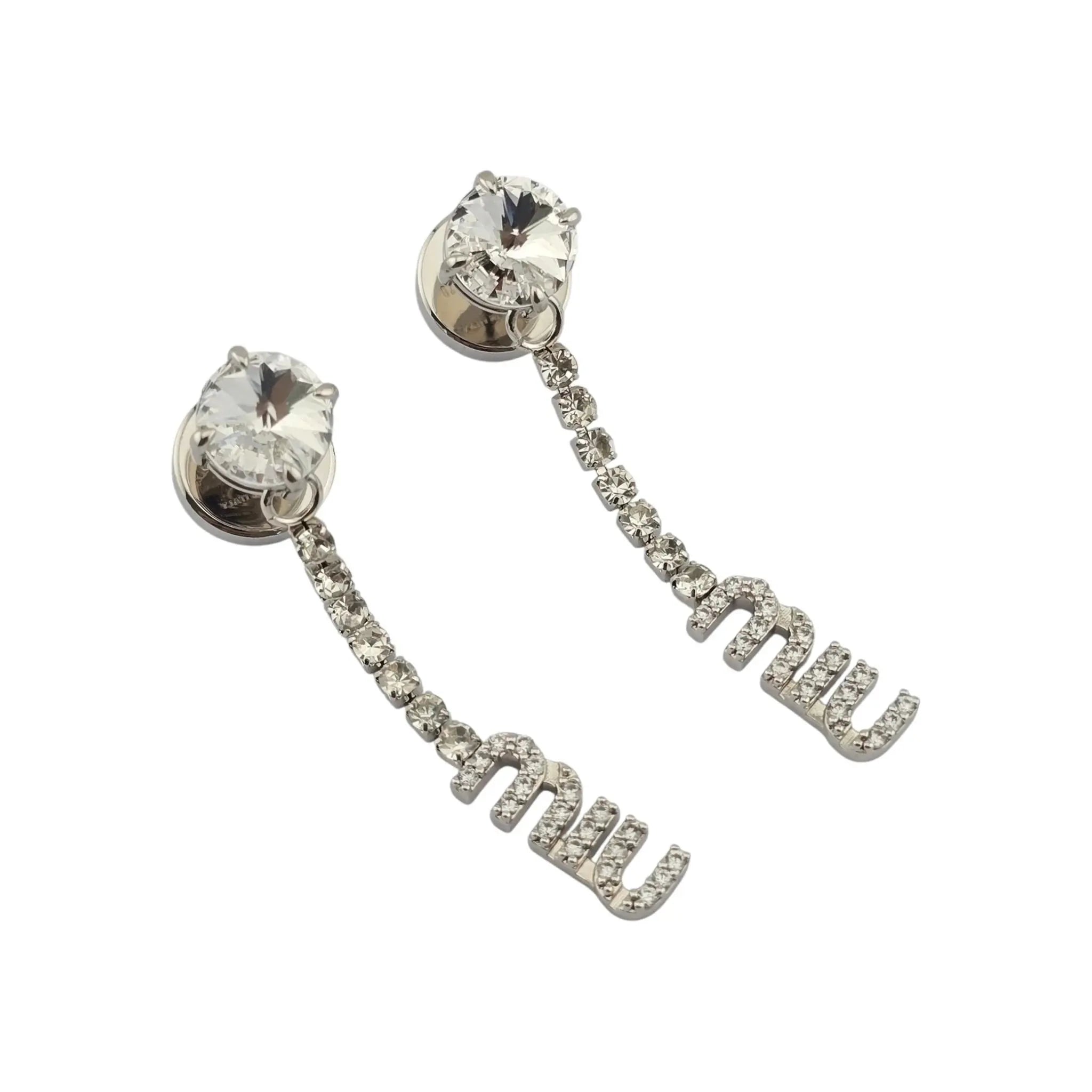 Miu Miu Logo Silver Crystal Earrings MIU MIU