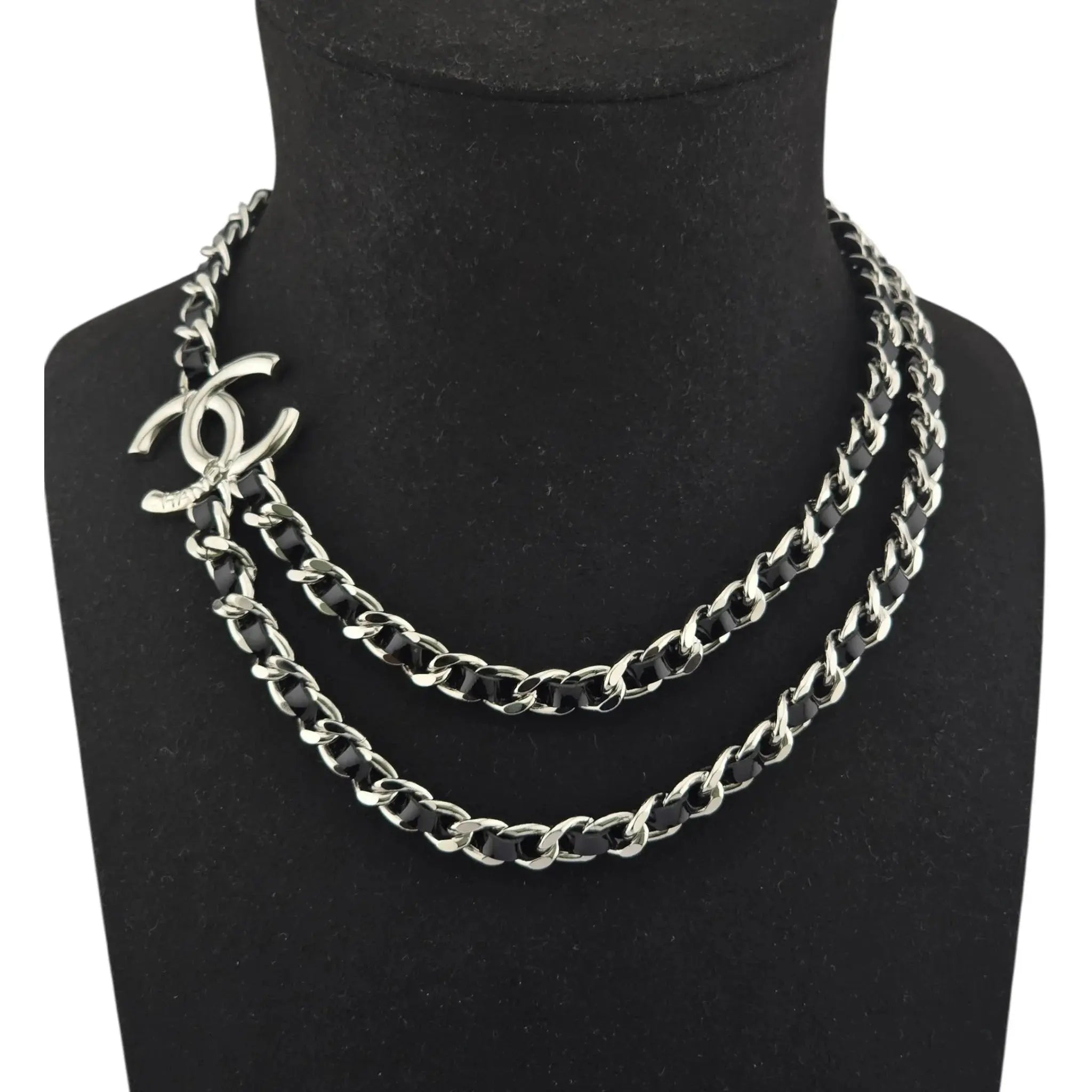 Chanel CC Black Silver Lambskin Necklace 2025 CHANEL