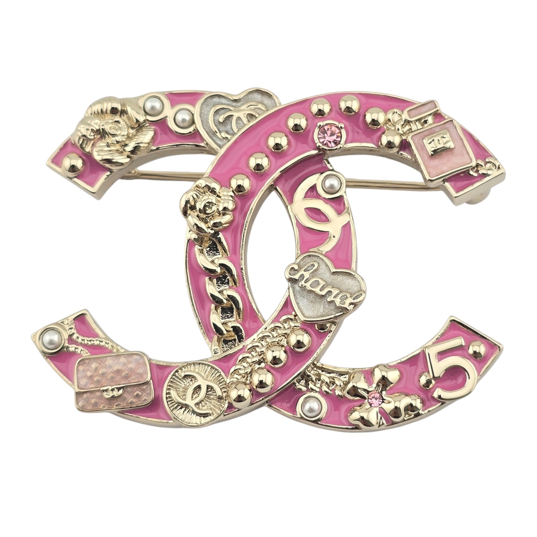 Chanel CC Pink Gold Enamel Brooch 2024 CHANEL
