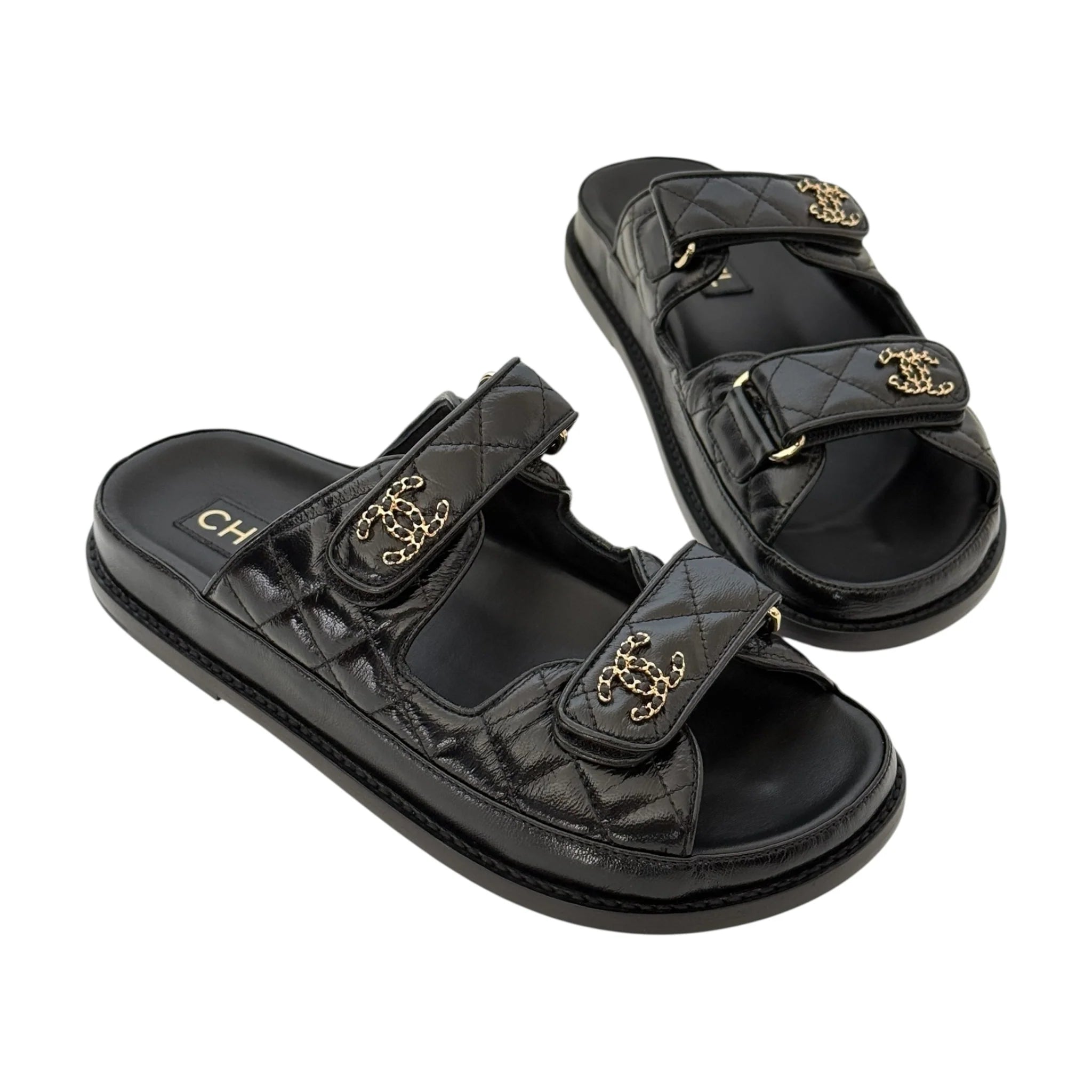 Chanel CC Black Lambskin Dad Sandals 24P - 39