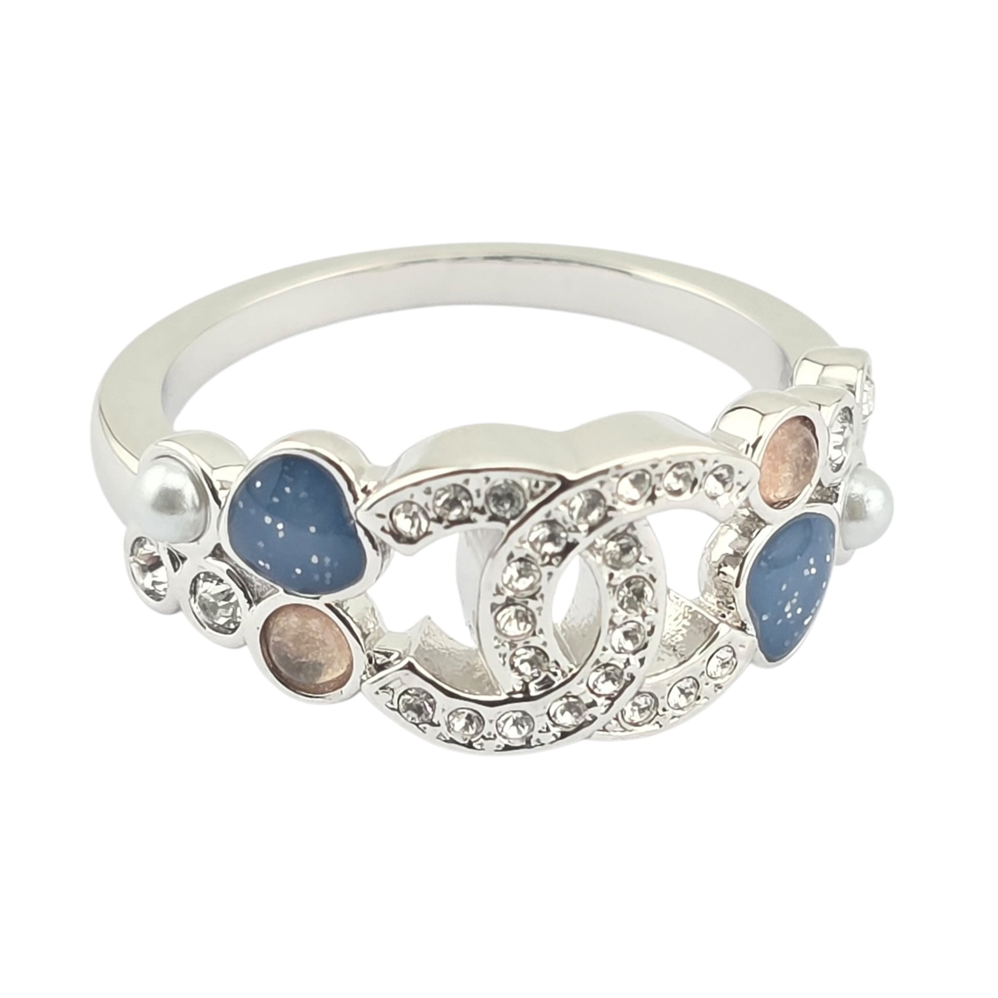 Chanel CC Silver Blue Red Resin Ring 2025 CHANEL