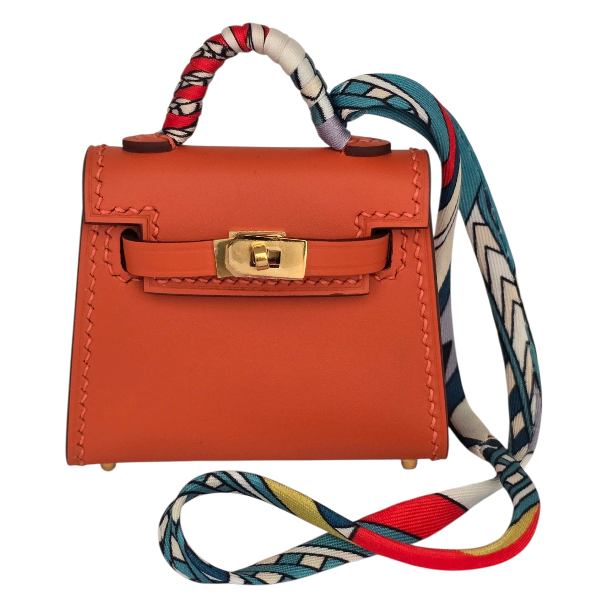 Hermes Tadelakt Mini Kelly Twilly Bag Charm Capucine HERMES