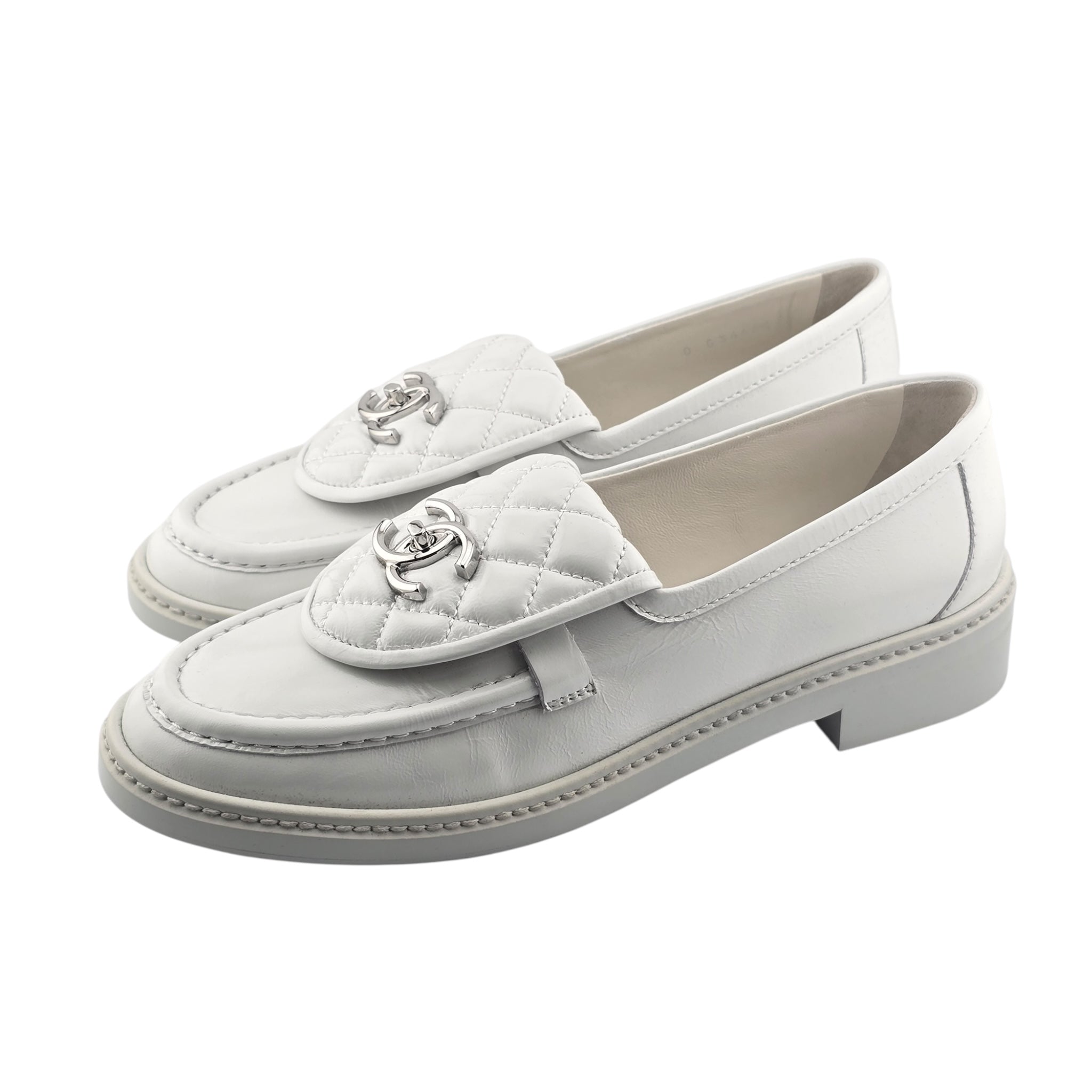 Chanel CC Lambskin Quilted Turnlock Patent Loafers