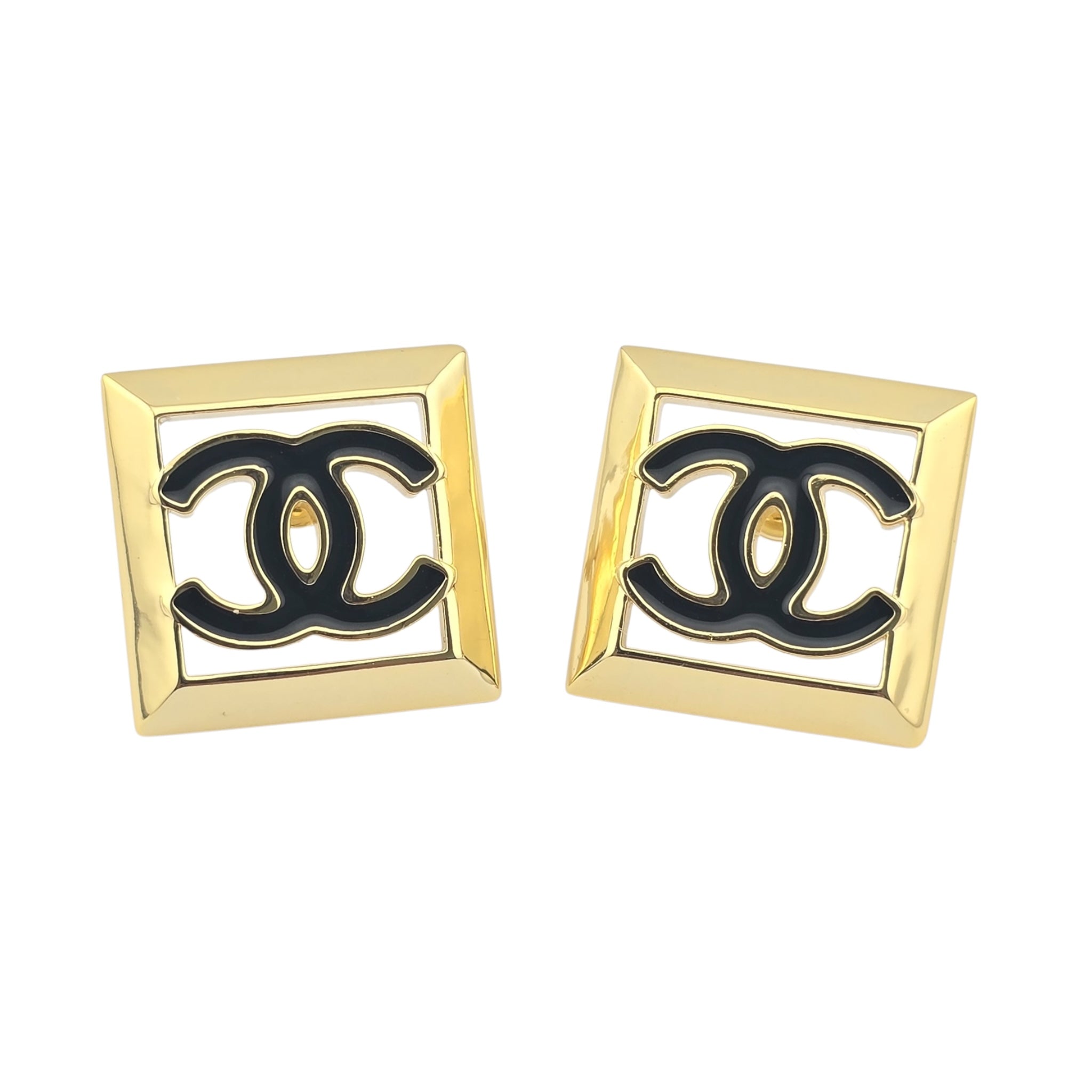 Chanel CC Square Gold Black Earrings 2024 CHANEL