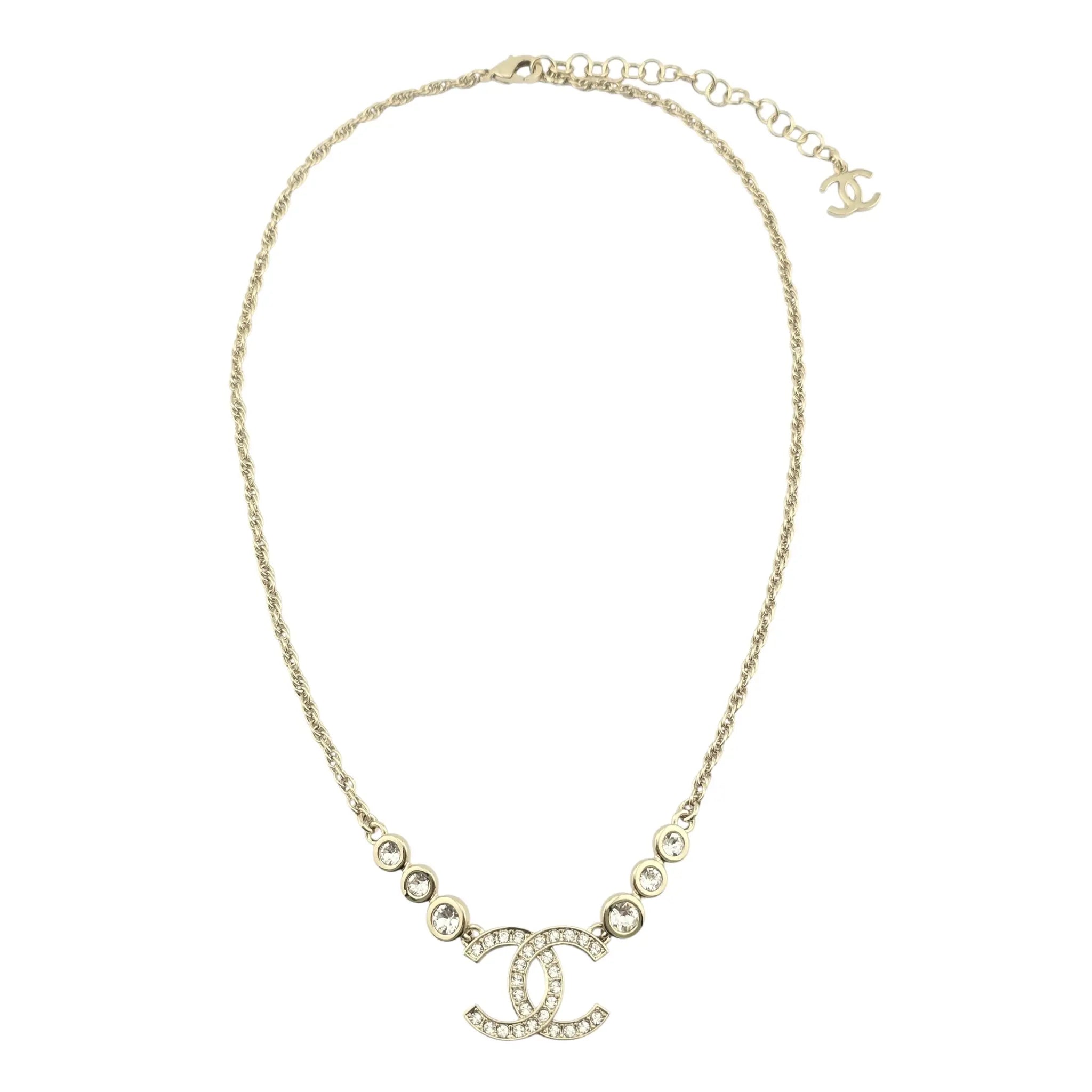 Chanel CC Metal Crystal Link Pendant Necklace Gold 2025 CHANEL
