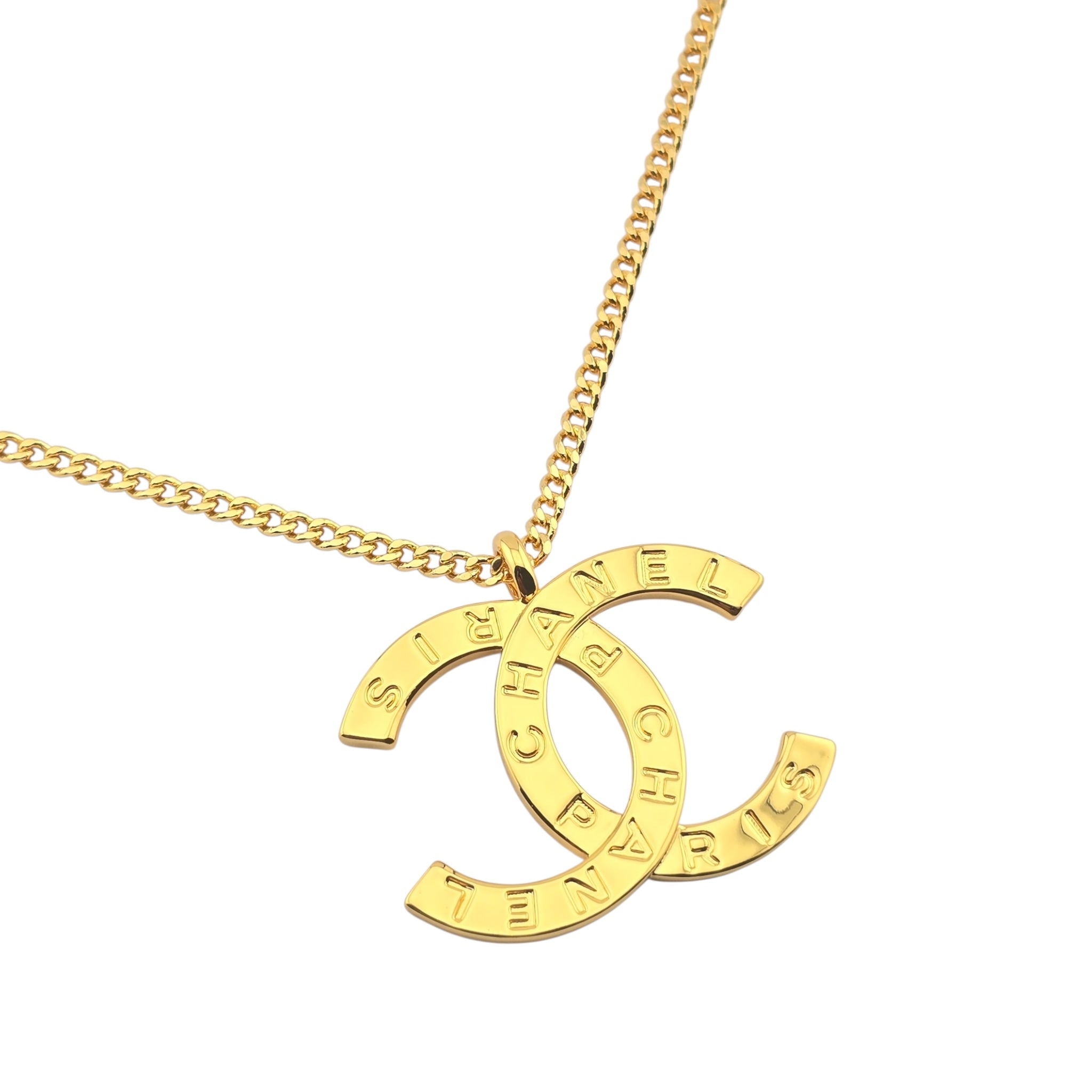 Chanel CC Gold Metal Paris Button Necklace