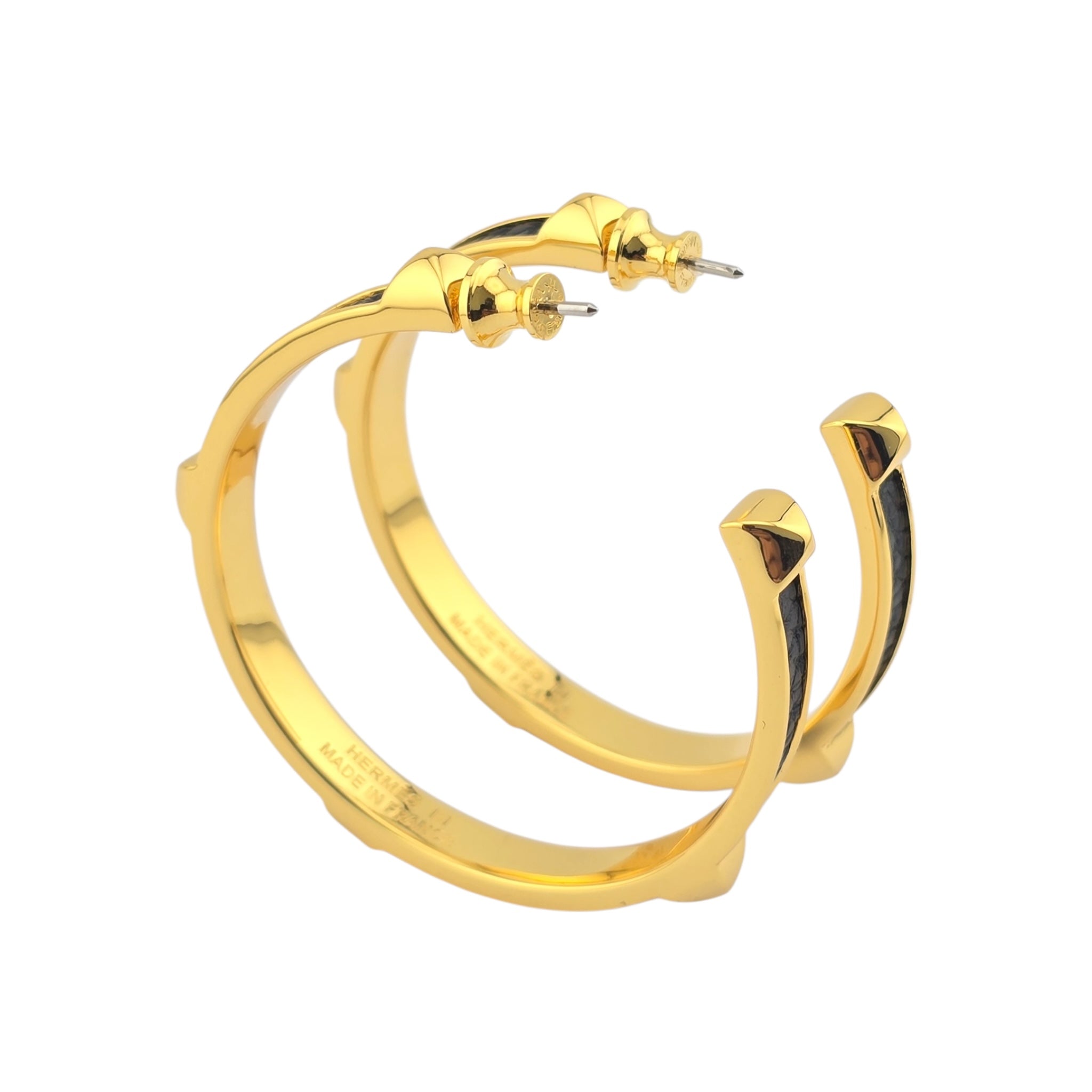 Hermes Athena Large Black Gold Earrings